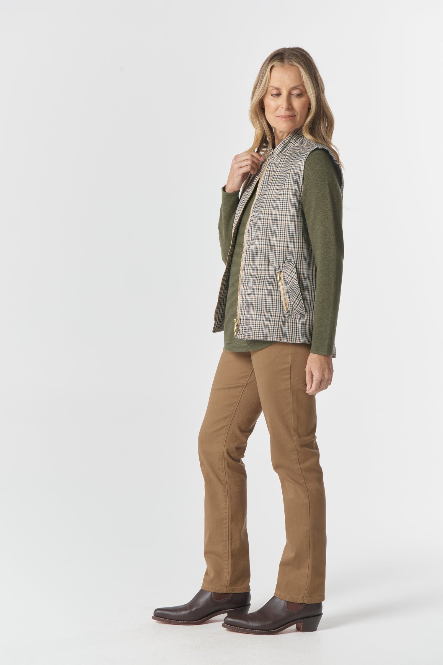 Goondiwindi Cotton Outerwear The Heritage Quilted Vest - Travertine Micro Check