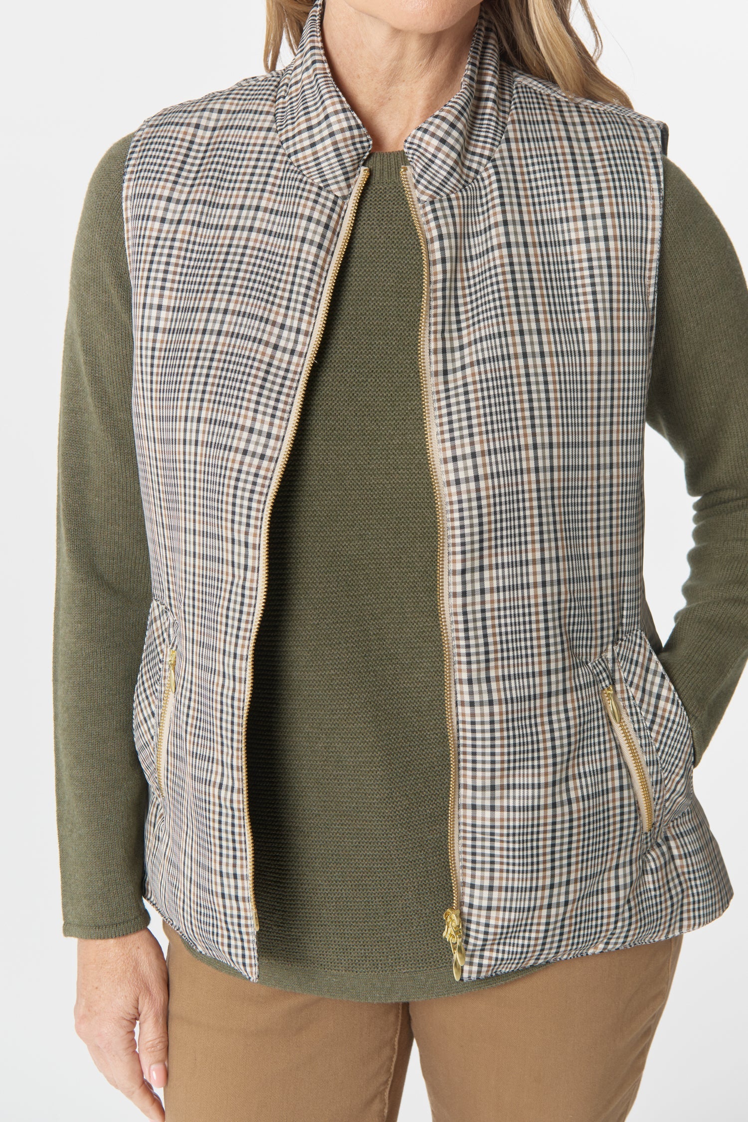 Goondiwindi Cotton Outerwear The Heritage Quilted Vest - Travertine Micro Check