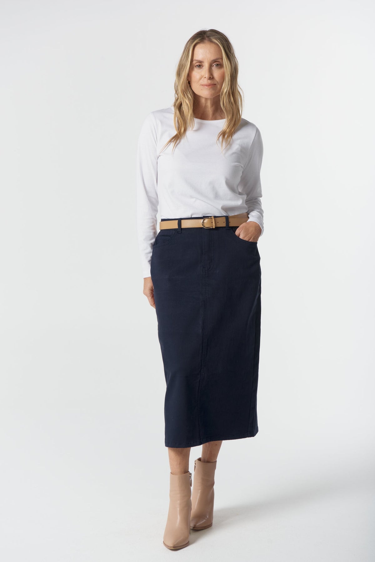 Goondiwindi Cotton Bottoms 5 Pocket Maxi Skirt - Dark Navy