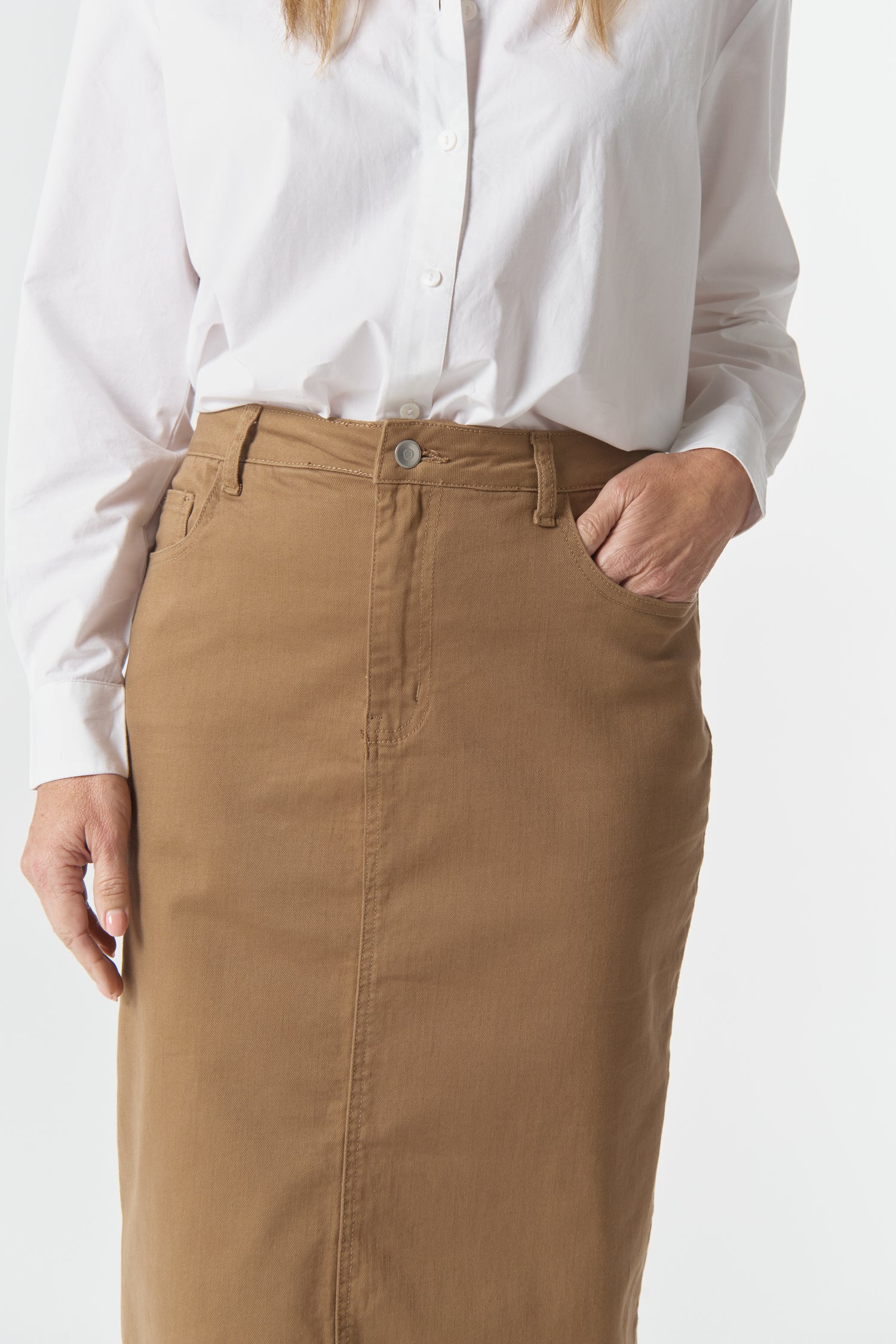 Goondiwindi Cotton Bottoms 5 Pocket Maxi Skirt - Tobacco
