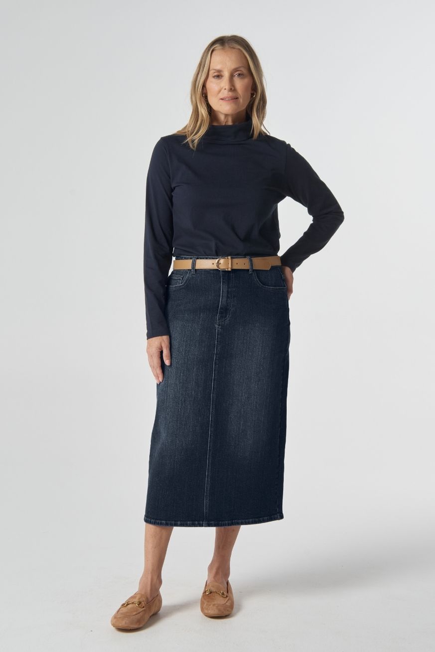 Goondiwindi Cotton Bottoms 5 Pocket Maxi Skirt - Dark Indigo