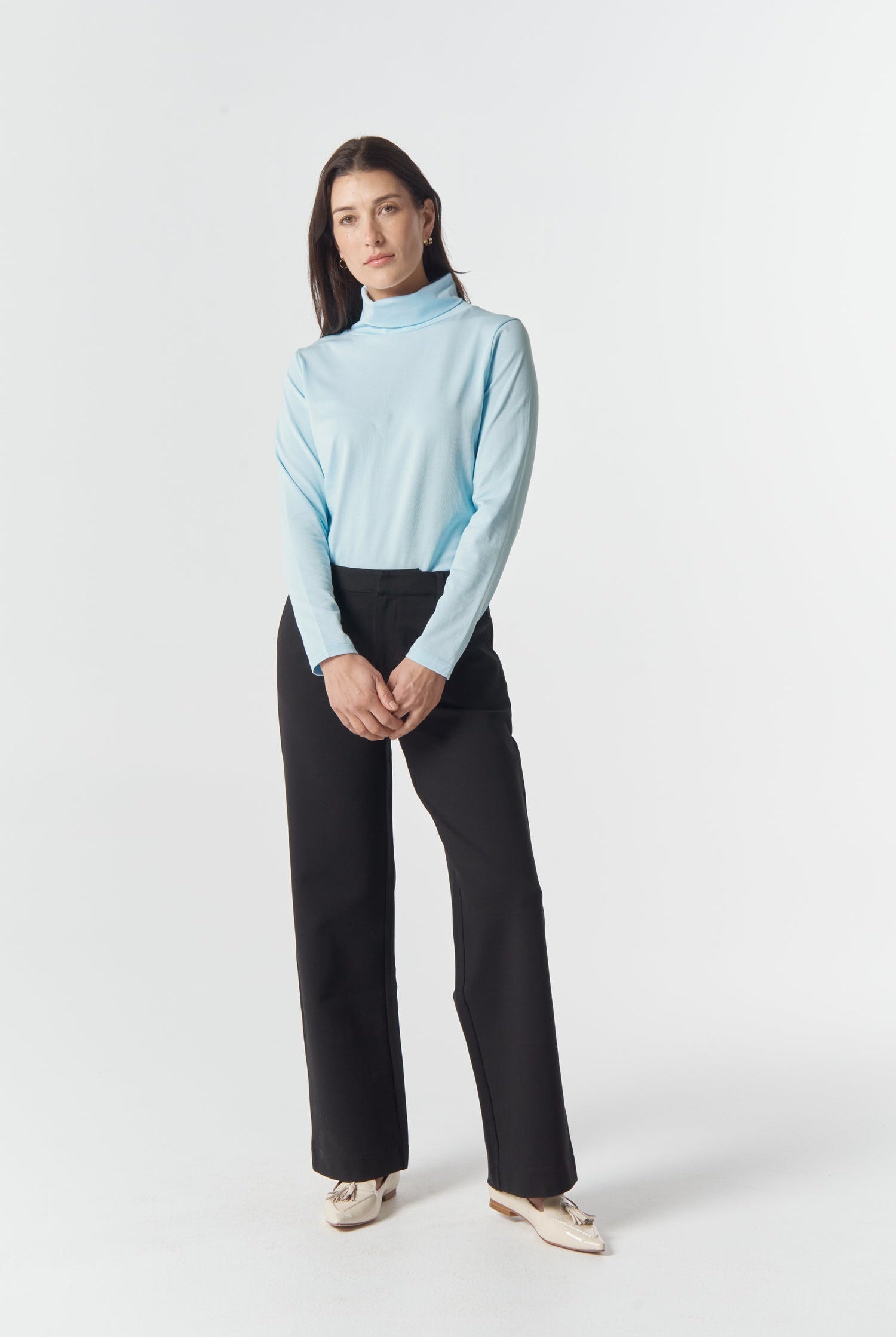The Traditional Cotton Skivvy - Skyride Blue by Goondiwindi Cotton. Timeless women’s fashion using natural fibres and classic shapes