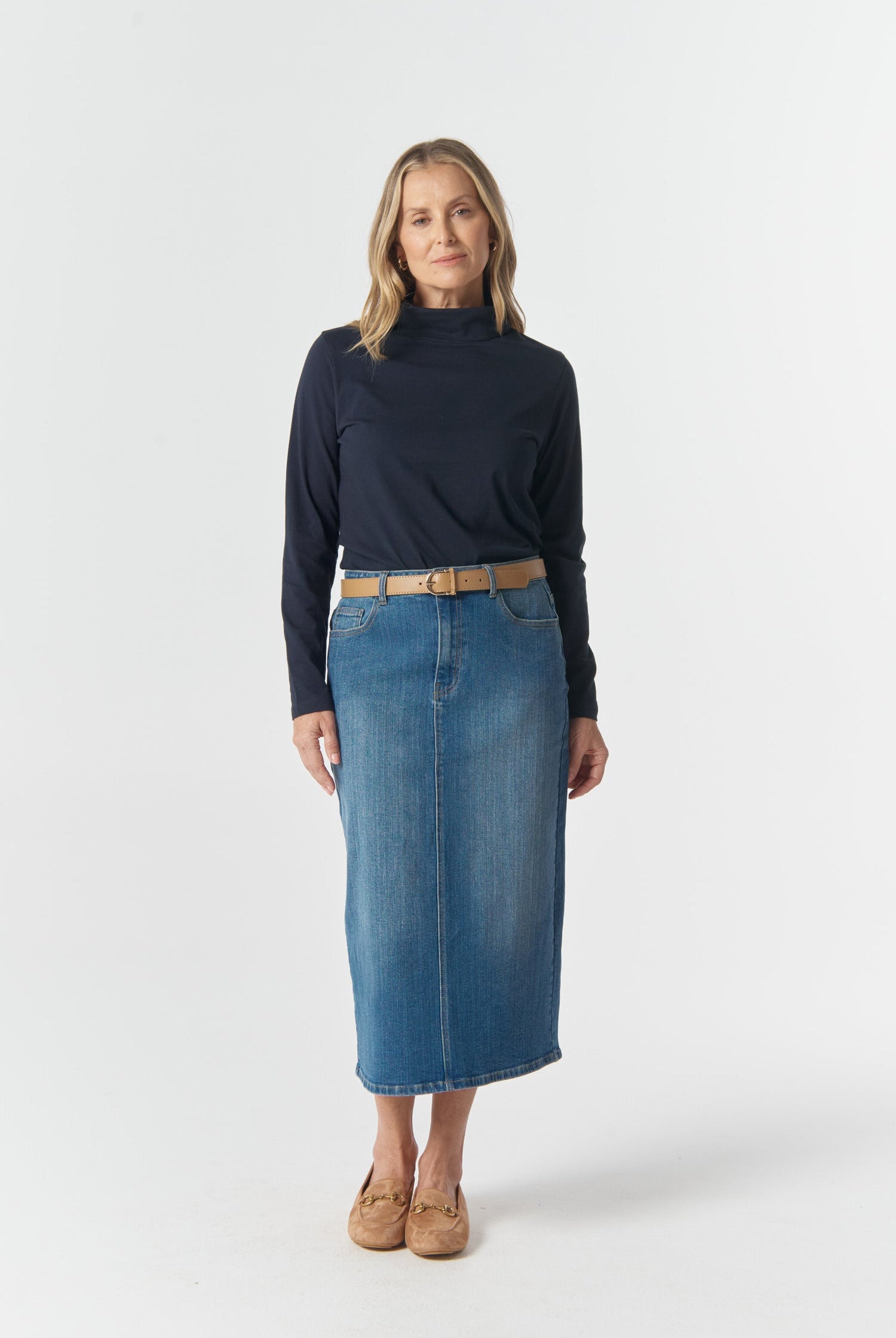 The Traditional Cotton Skivvy - Dark Navy by Goondiwindi Cotton. Timeless women’s fashion using natural fibres and classic shapes