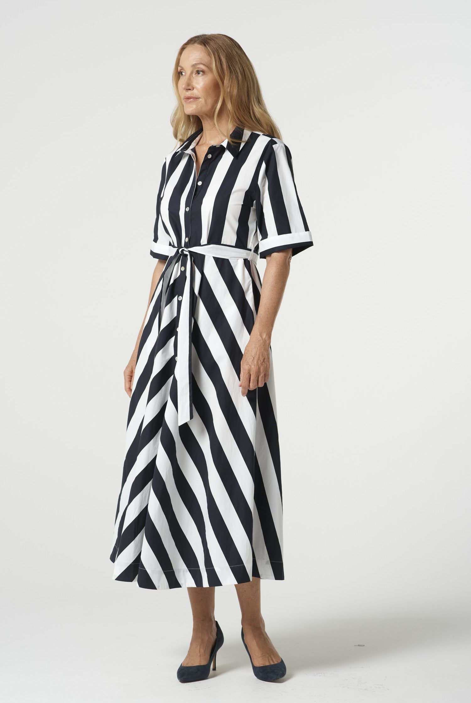 Classic Bias Cut Cotton Dress - Hayman Stripe by Goondiwindi Cotton. Timeless women’s fashion using natural fibres and classic shapes