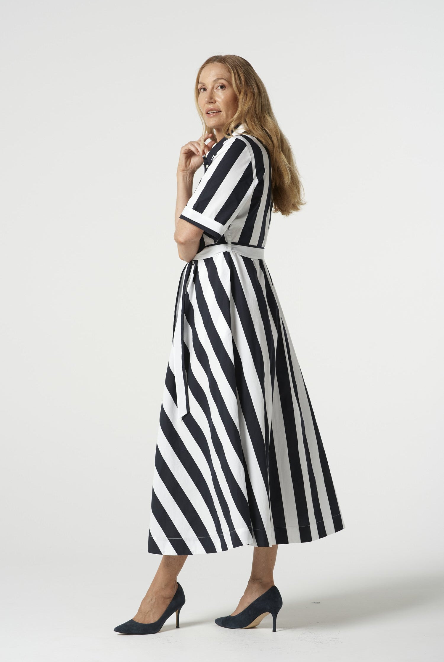 Classic Bias Cut Cotton Dress - Hayman Stripe by Goondiwindi Cotton. Timeless women’s fashion using natural fibres and classic shapes