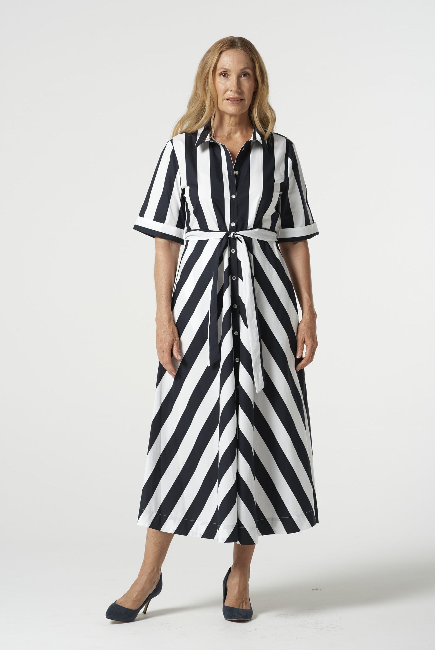Classic Bias Cut Cotton Dress - Hayman Stripe by Goondiwindi Cotton. Timeless women’s fashion using natural fibres and classic shapes