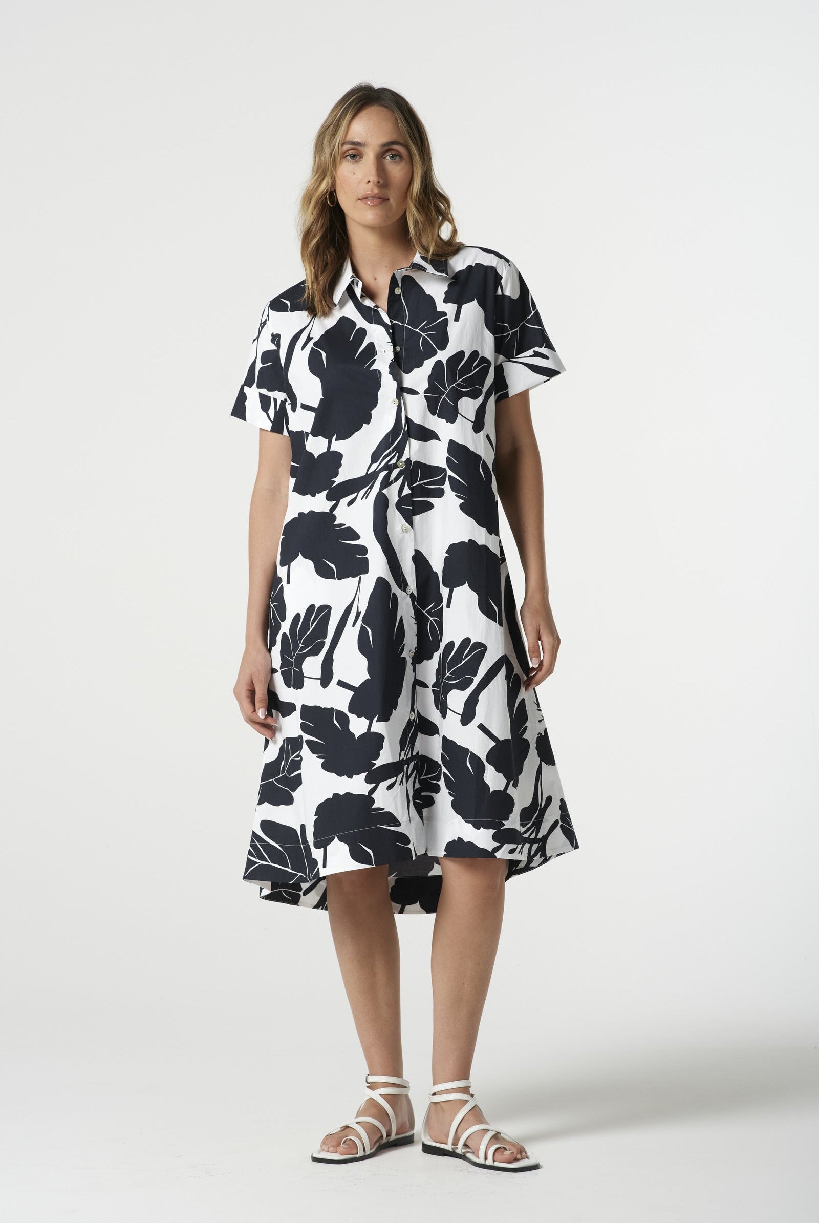 Shore Cotton A-Line Dress - Block Leaf by Goondiwindi Cotton. Timeless women’s fashion using natural fibres and classic shapes