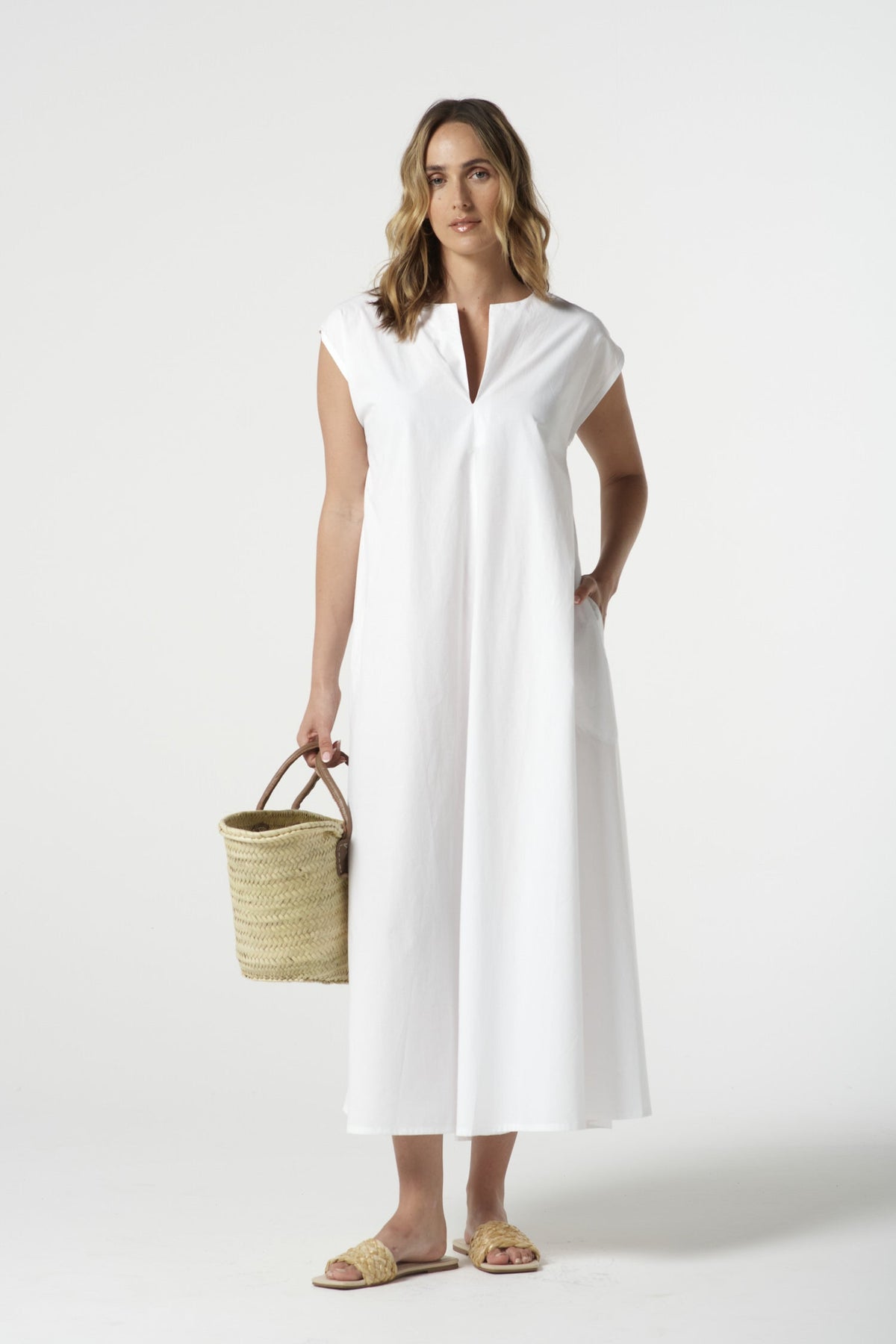 Goondiwindi Cotton Dresses Shell Cotton Cap Sleeve Dress - White