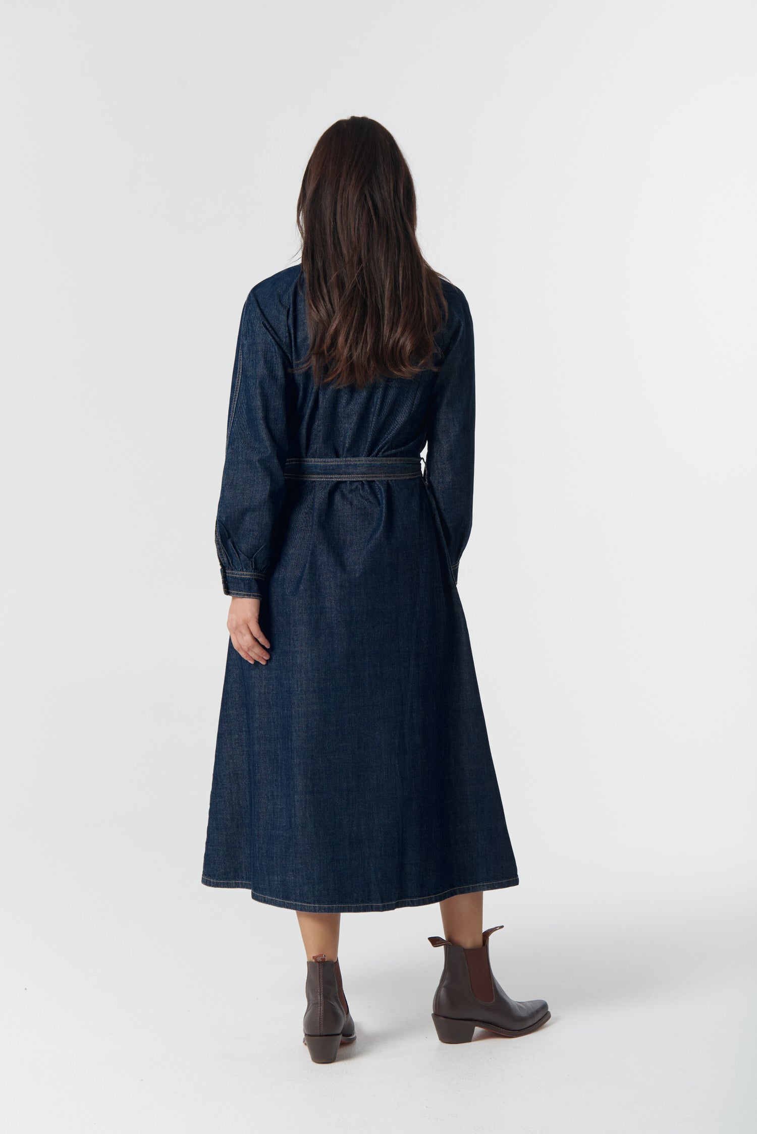 Stockman Denim Dress - Dark Indigo by Goondiwindi Cotton. Timeless women’s fashion using natural fibres and classic shapes
