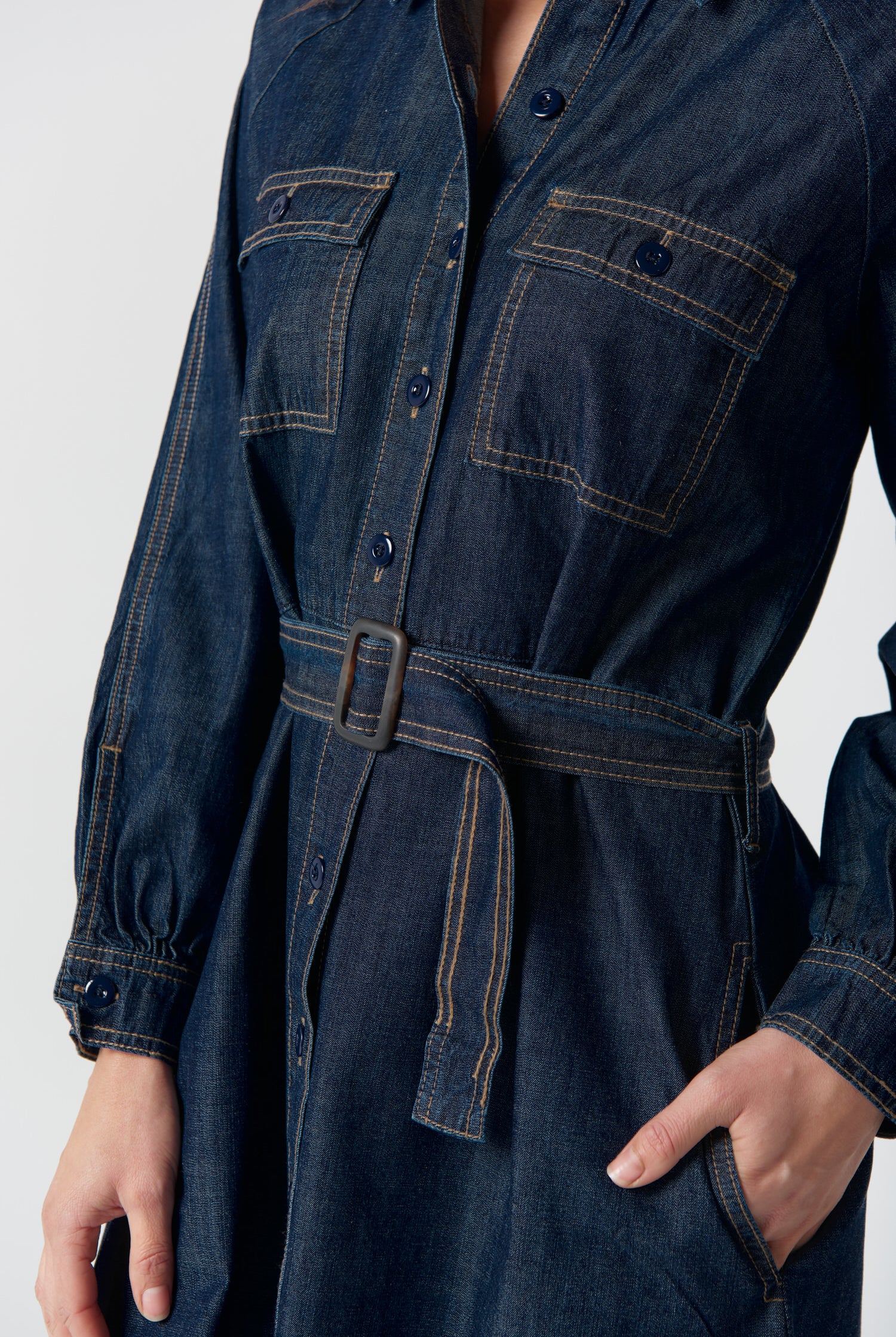 Stockman Denim Dress - Dark Indigo by Goondiwindi Cotton. Timeless women’s fashion using natural fibres and classic shapes