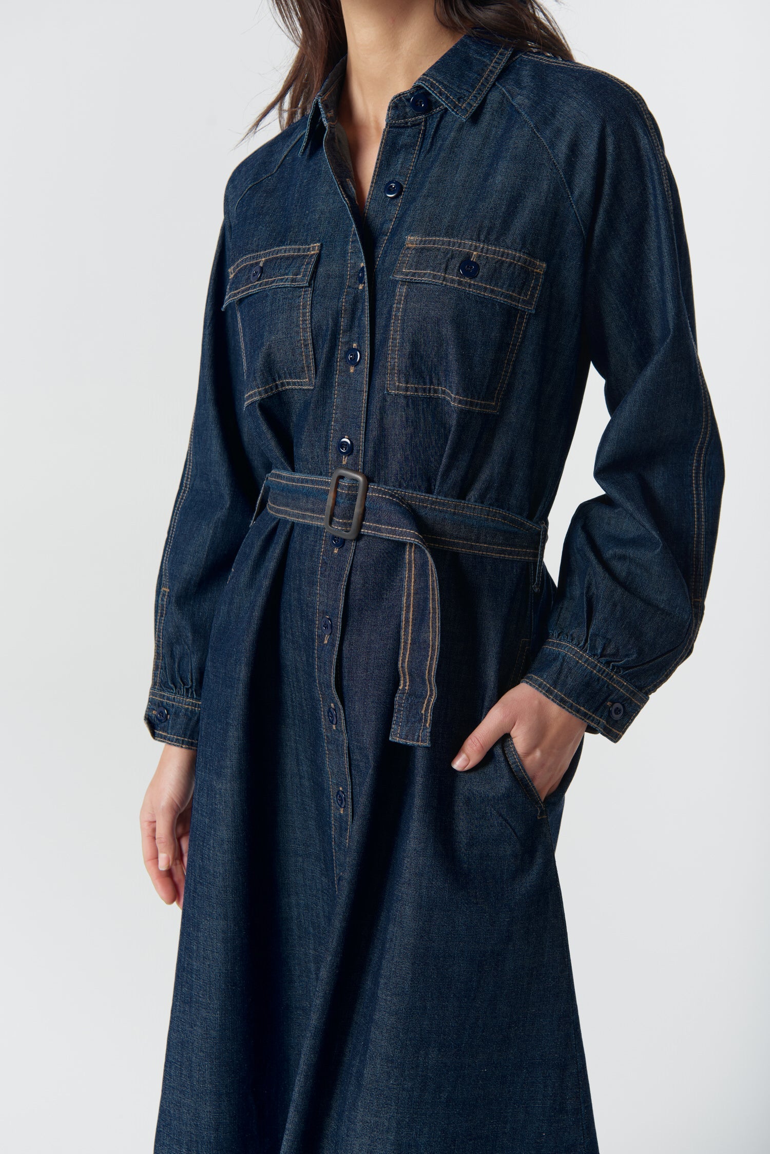 Stockman Denim Dress - Dark Indigo by Goondiwindi Cotton. Timeless women’s fashion using natural fibres and classic shapes