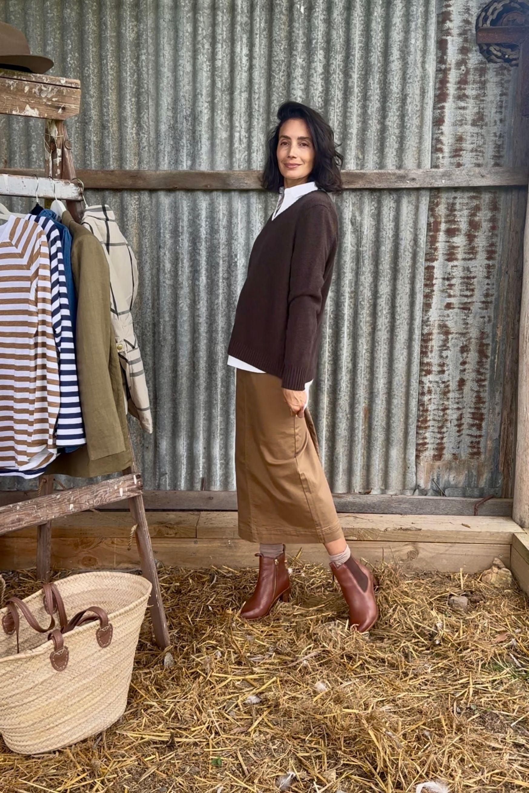 Goondiwindi Cotton Bottoms 5 Pocket Straight Maxi Skirt - Tobacco