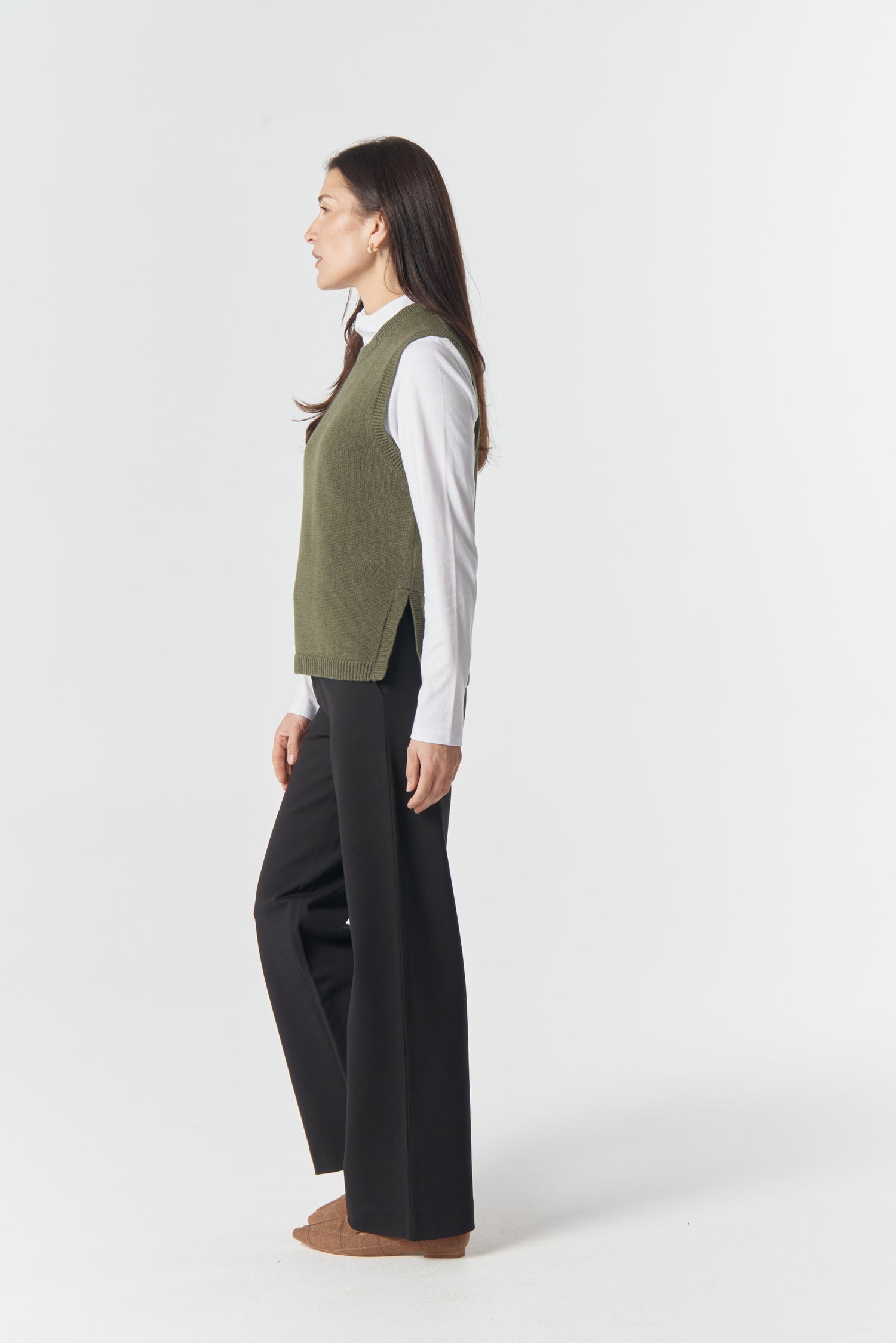 Goondiwindi Cotton Knitwear Amber Merino Cotton Knit Vest - Covert Green