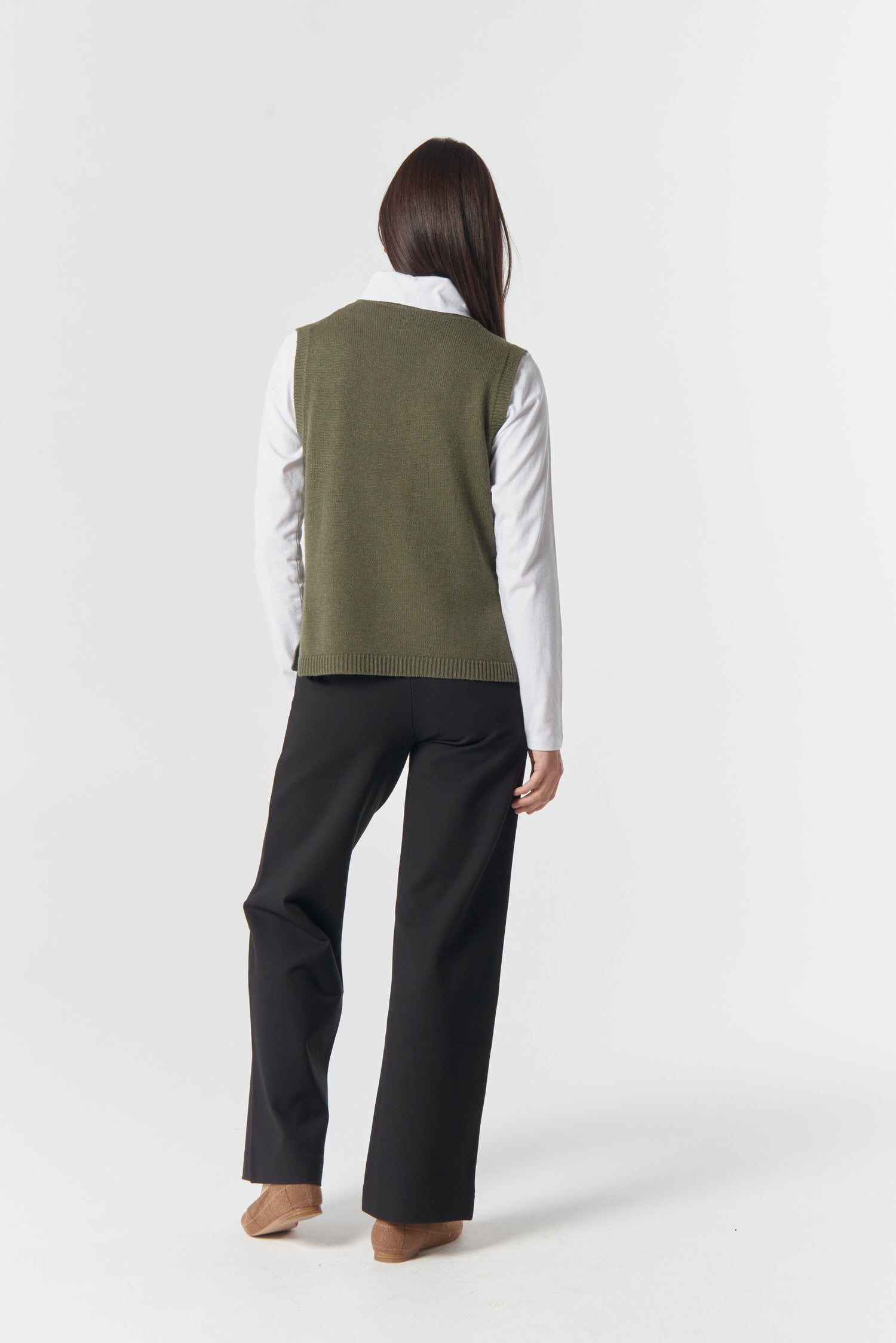Goondiwindi Cotton Knitwear Amber Merino Cotton Knit Vest - Covert Green