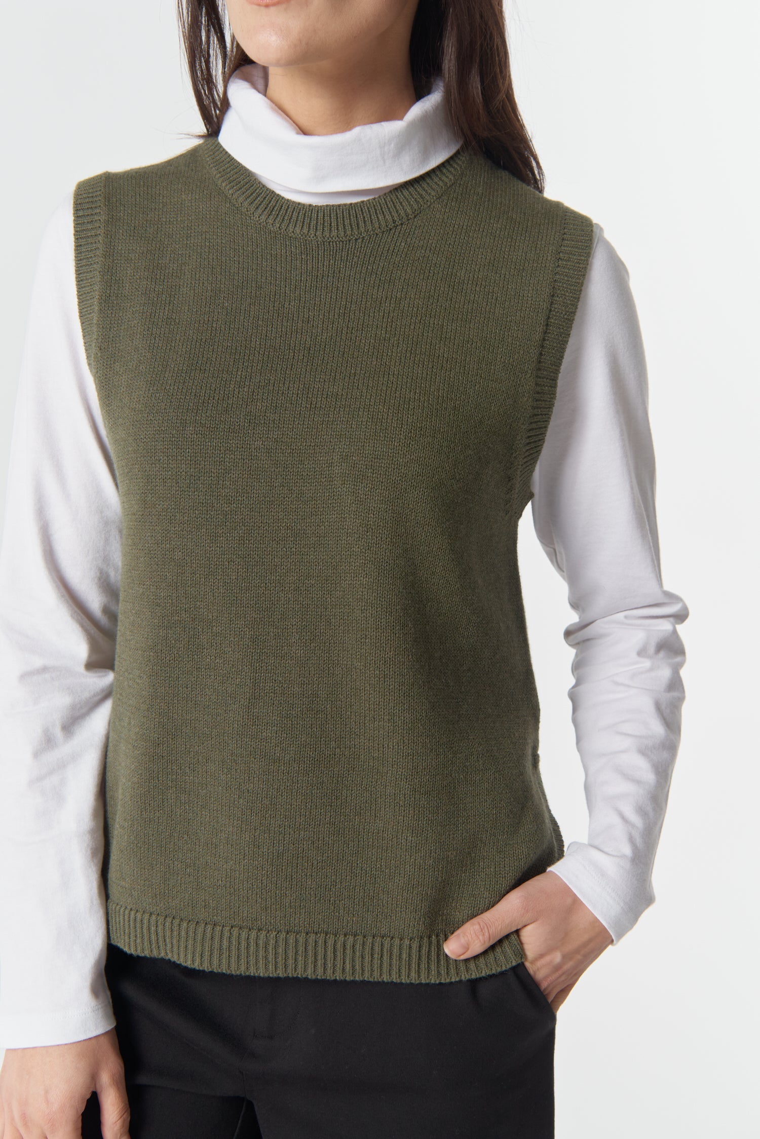 Goondiwindi Cotton Knitwear Amber Merino Cotton Knit Vest - Covert Green