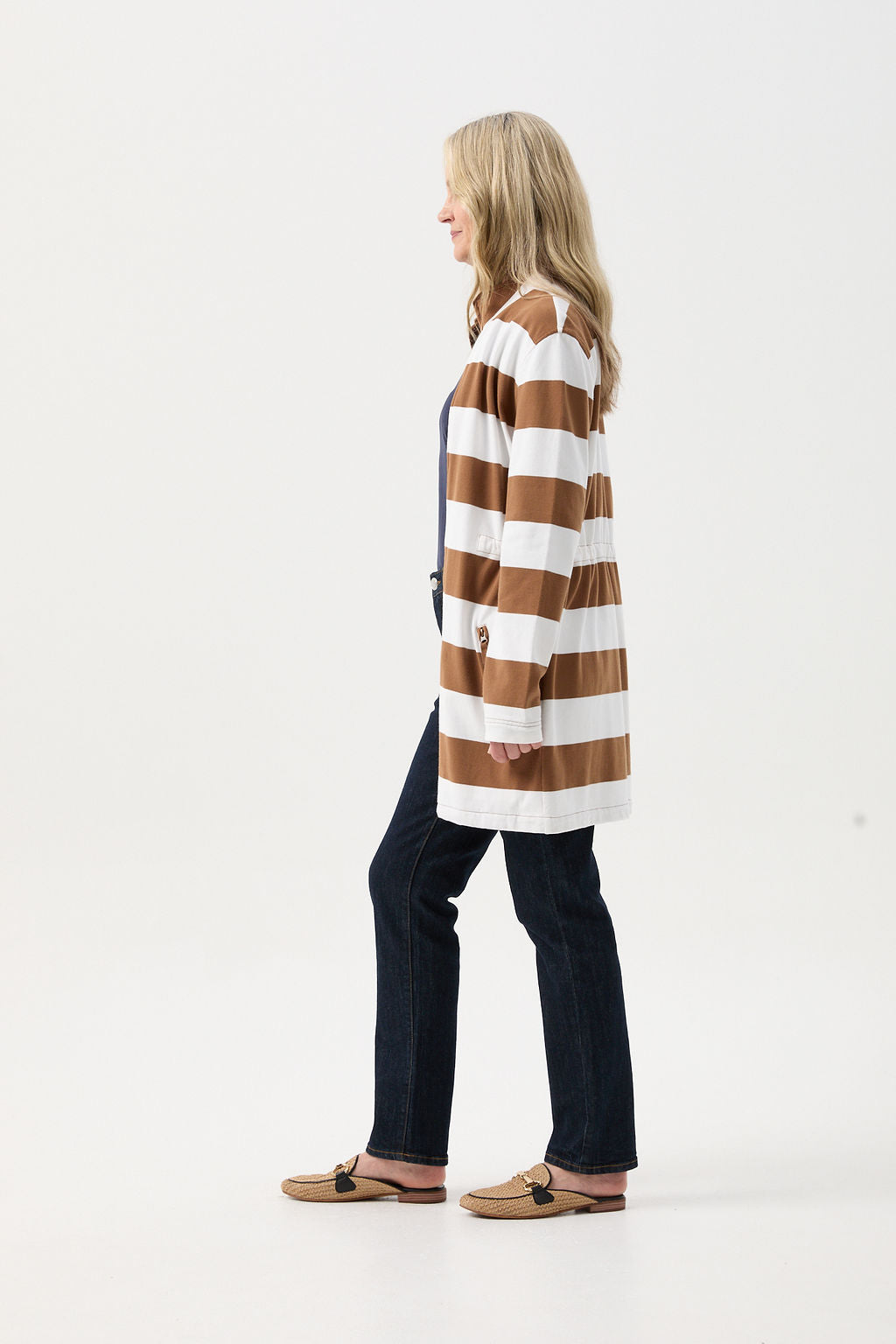 Goondiwindi Cotton Rugbys Stripe Rugby Zip Through Jacket - Tobacco/White