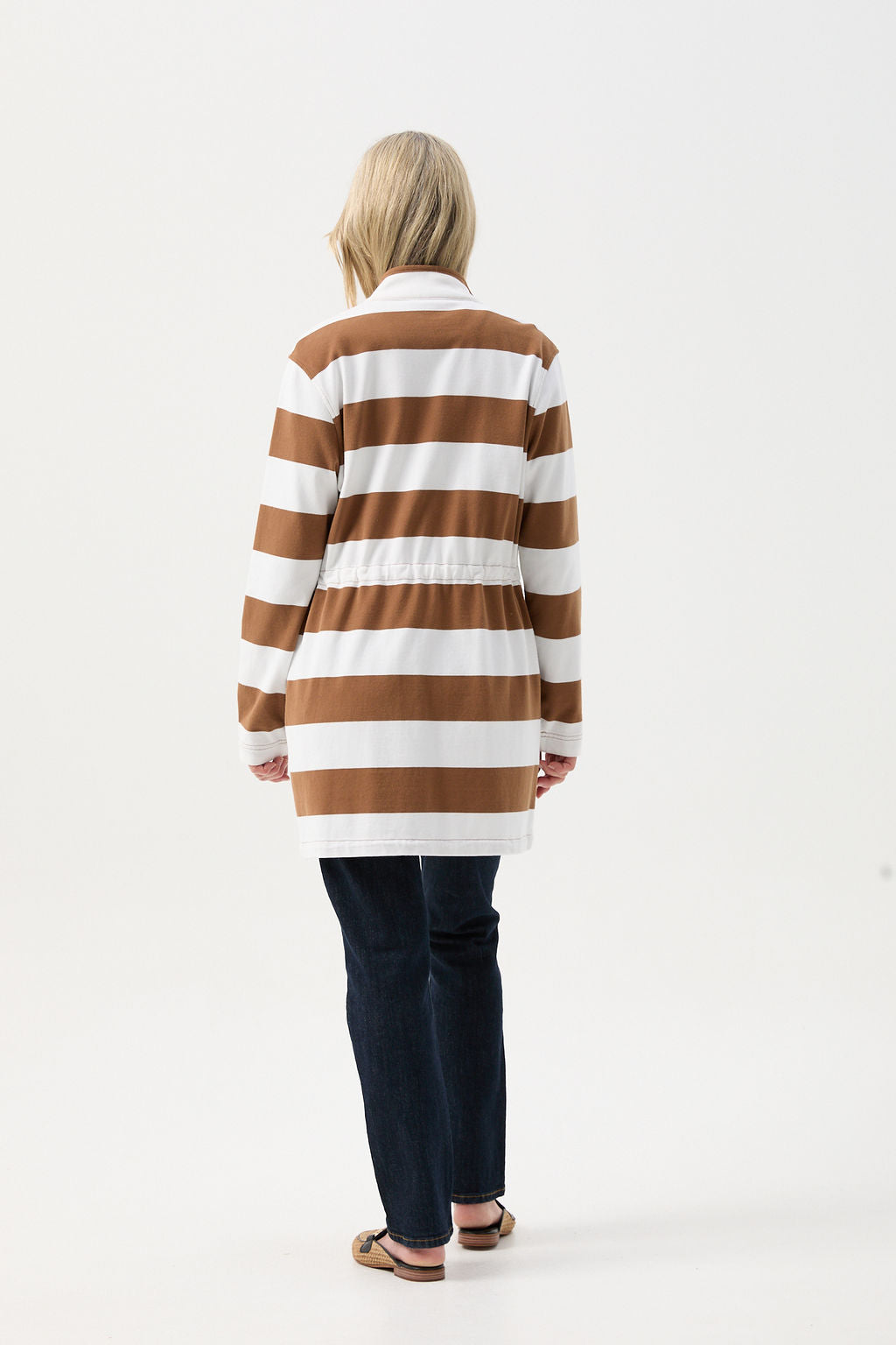 Goondiwindi Cotton Rugbys Stripe Rugby Zip Through Jacket - Tobacco/White