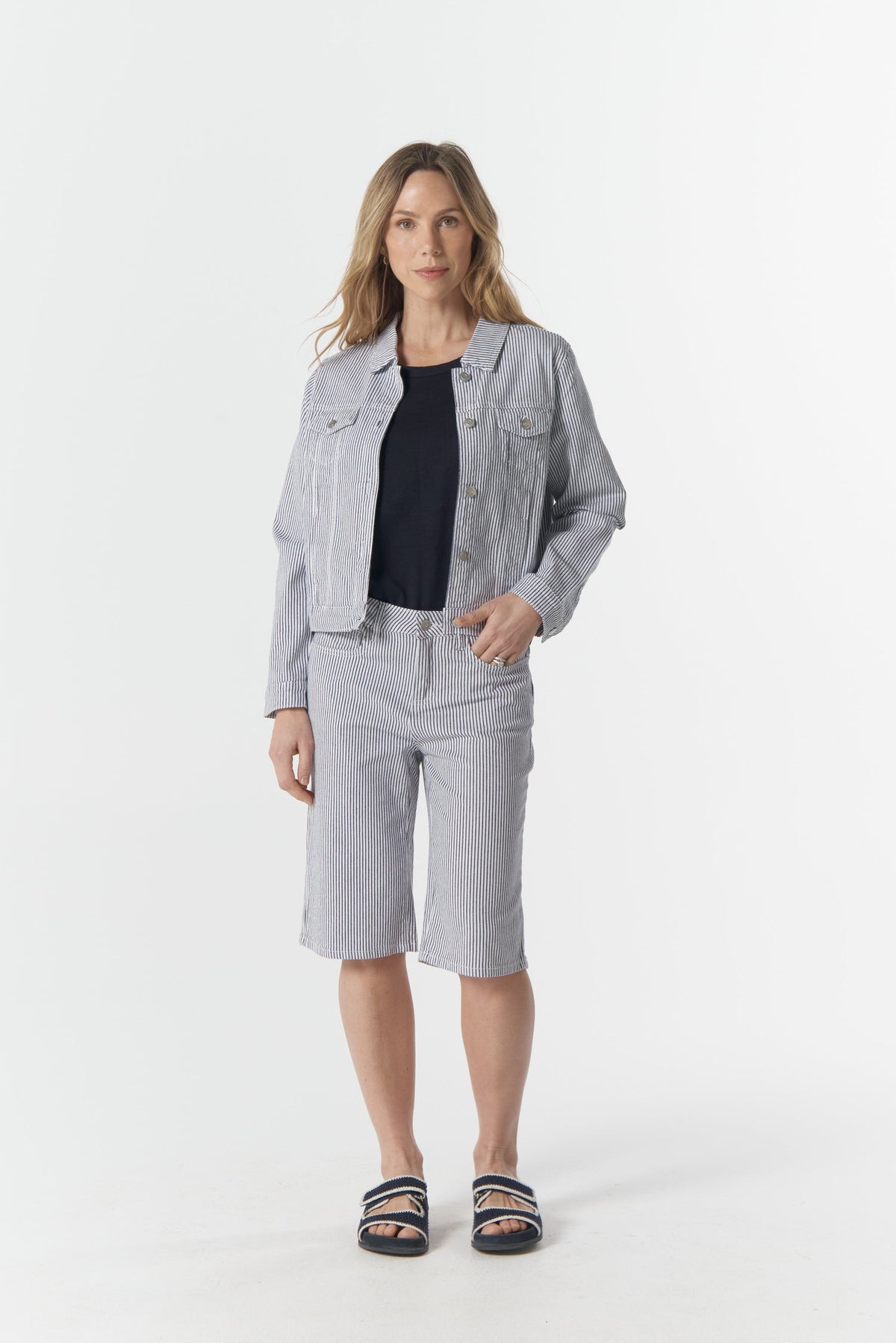 Goondiwindi Cotton Outerwear Ray Denim Jacket - Navy/White