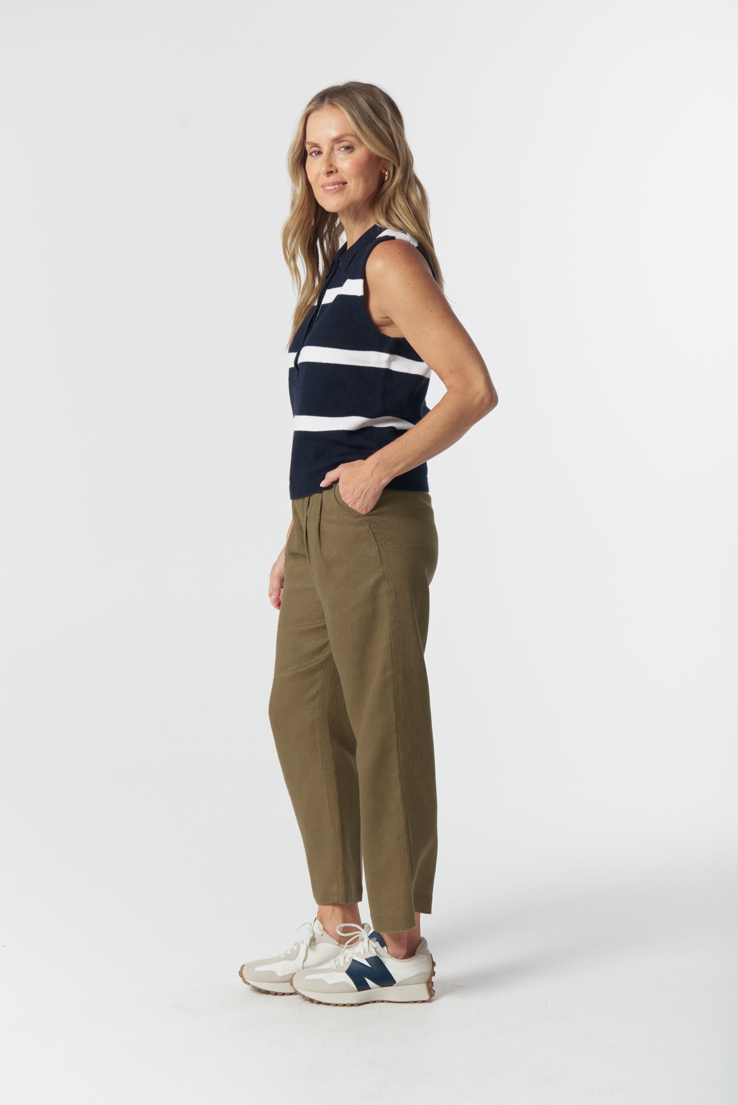 Barley Cotton Knit Vest - Navy/White by Goondiwindi Cotton. Timeless women’s fashion using natural fibres and classic shapes