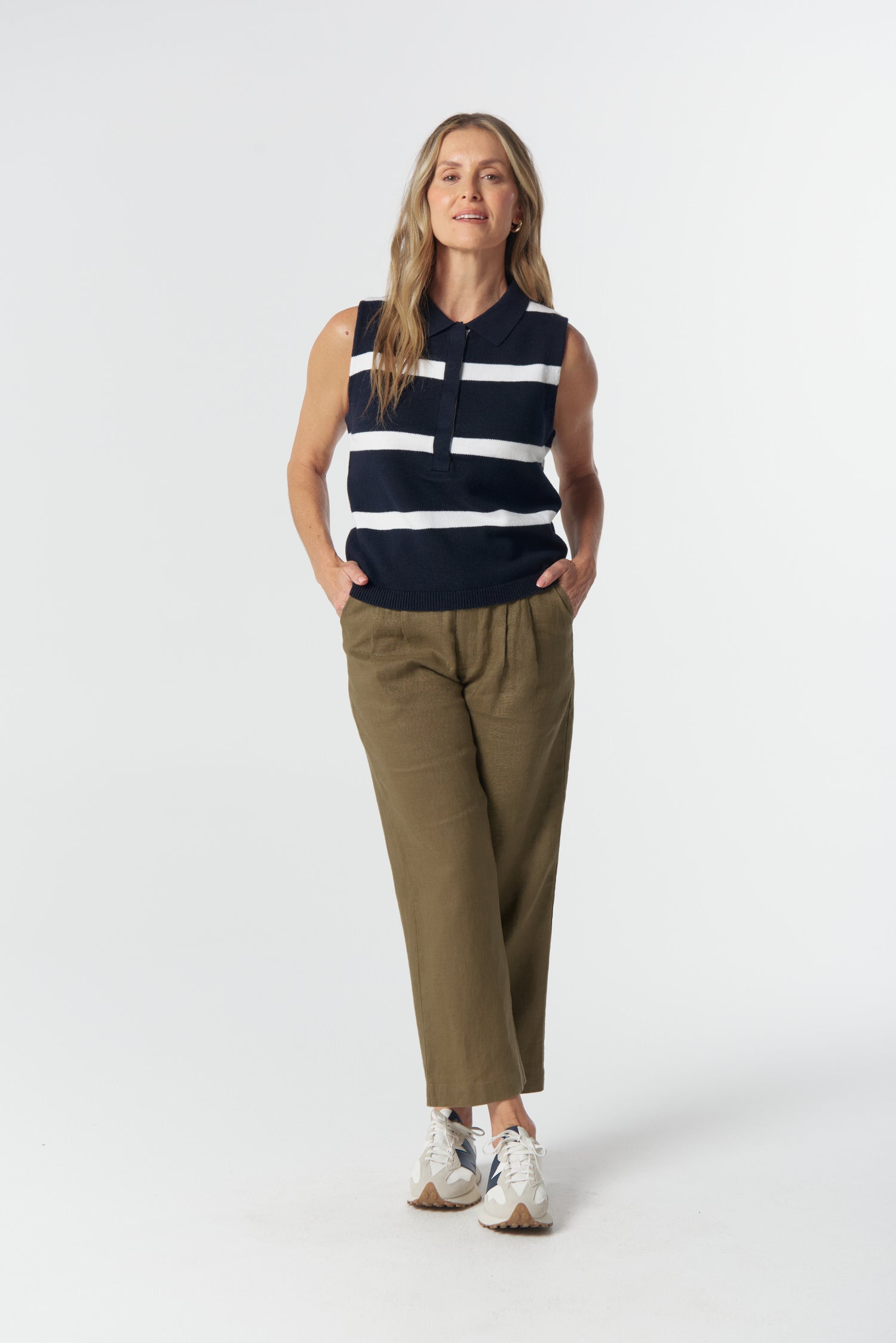 Barley Cotton Knit Vest - Navy/White by Goondiwindi Cotton. Timeless women’s fashion using natural fibres and classic shapes