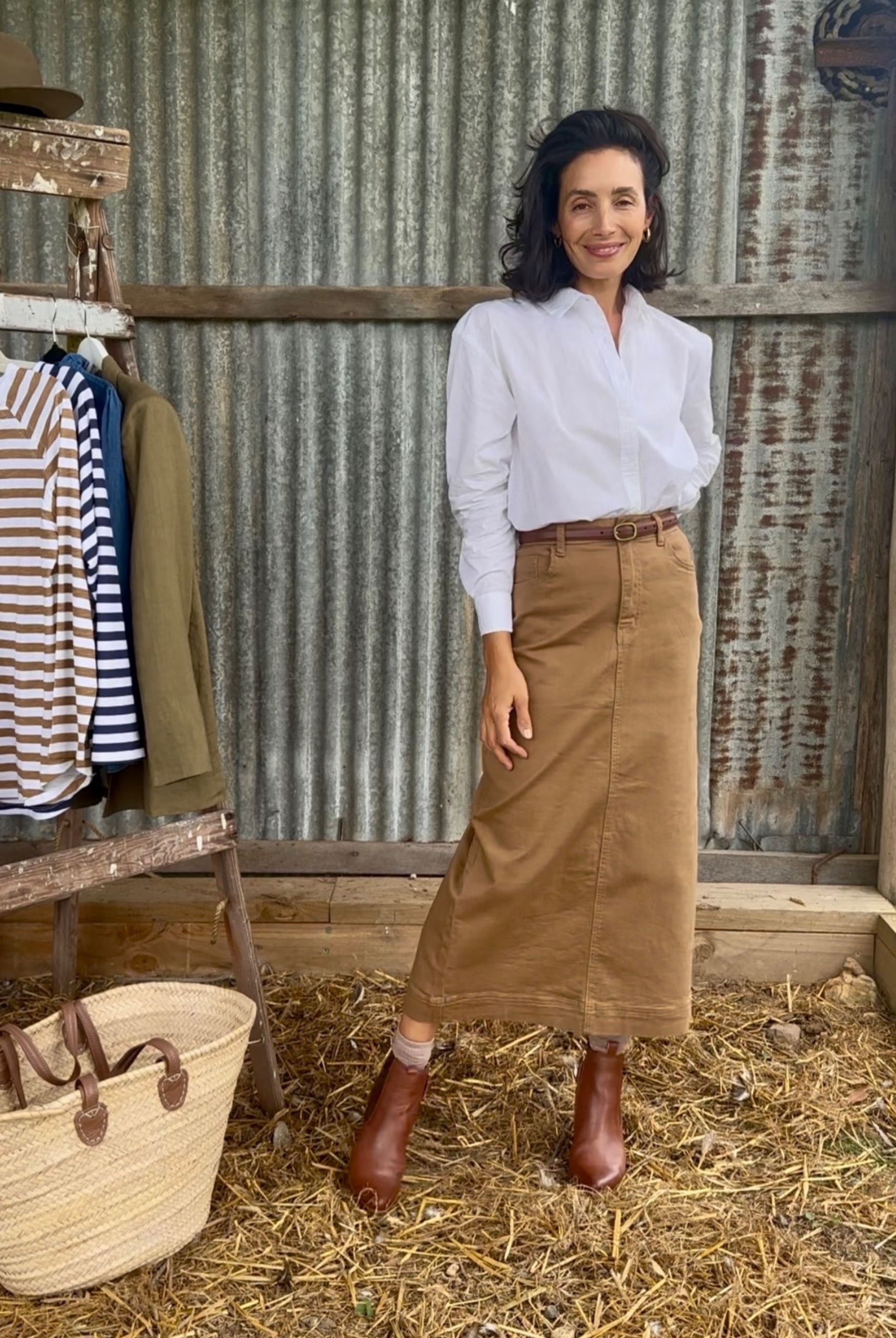 5 Pocket Straight Maxi Skirt - Tobacco by Goondiwindi Cotton. Timeless women’s fashion using natural fibres and classic shapes