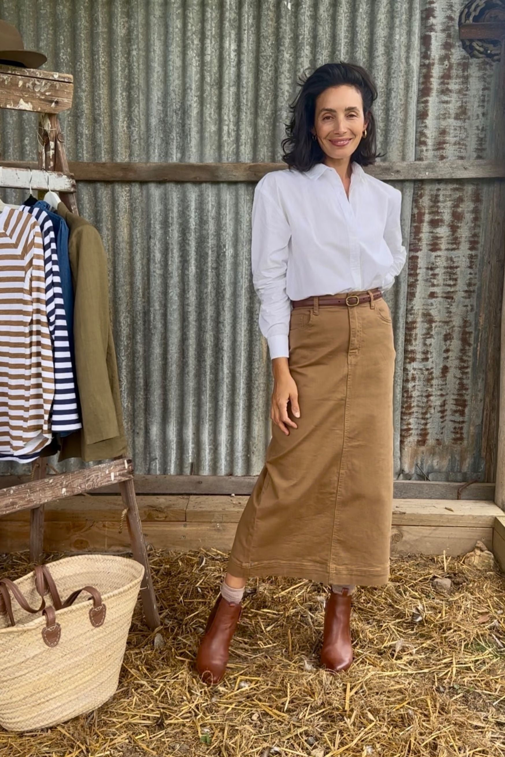 Goondiwindi Cotton Bottoms 5 Pocket Straight Maxi Skirt - Tobacco