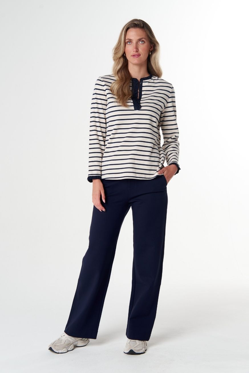 Goondiwindi Cotton Tees Cradle Cotton Stripe Henley Tee - Birch/Dark Navy