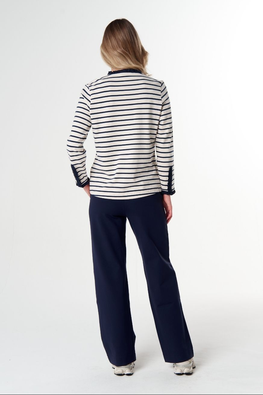 Goondiwindi Cotton Tees Cradle Cotton Stripe Henley Tee - Birch/Dark Navy