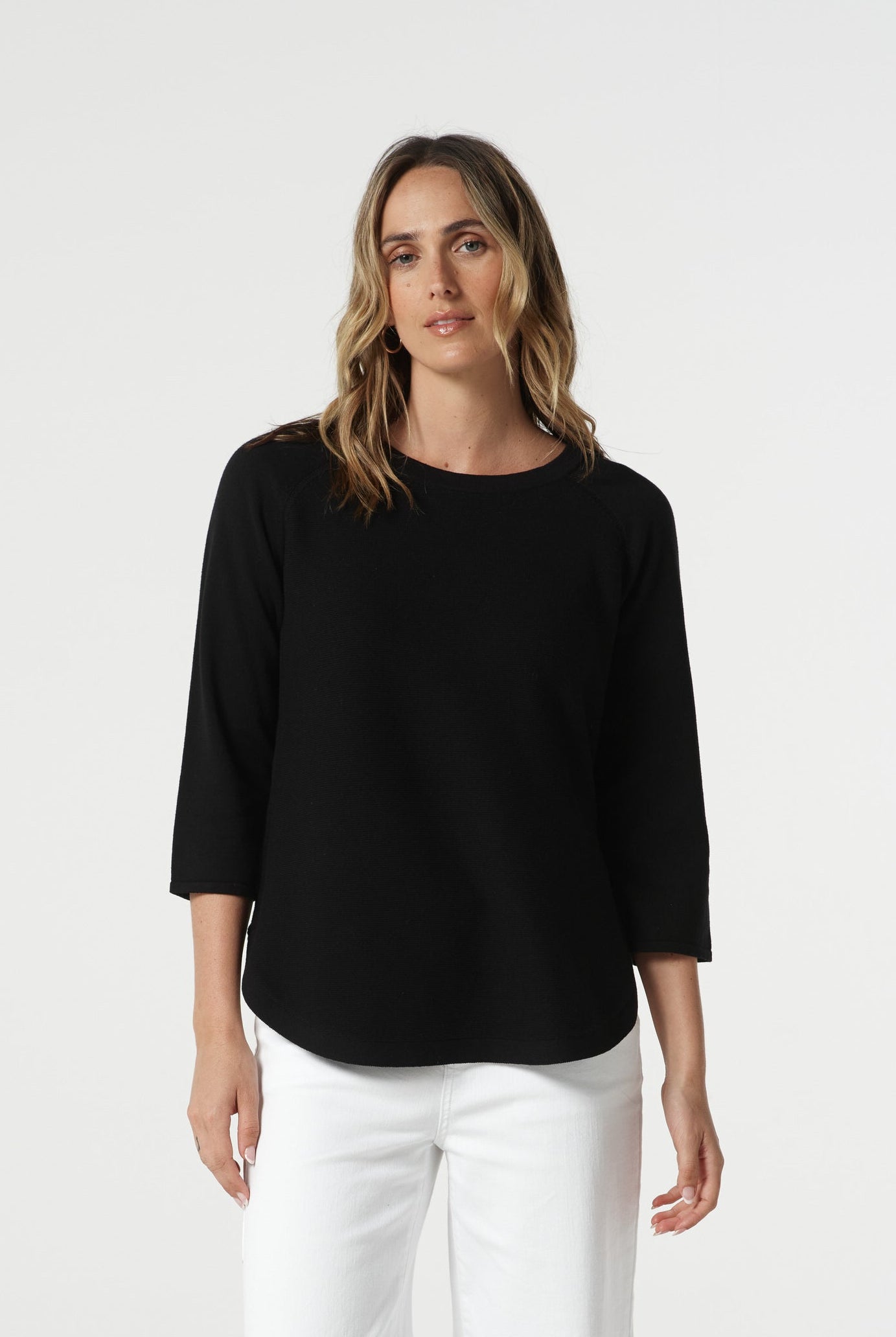 Goondiwindi Cotton Knitwear Sorbet Cotton 3/4 Sleeve Raglan Knit - Jet Black