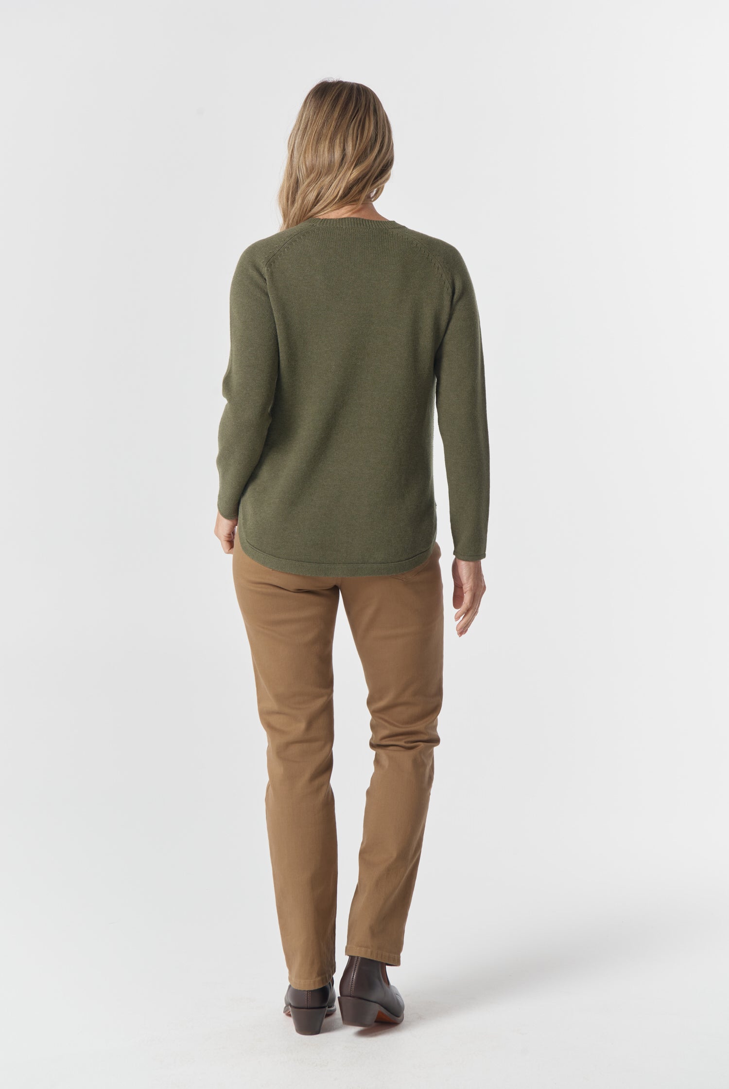 Goondiwindi Cotton Knitwear The Classic Crew Neck Raglan Jumper - Covert Green