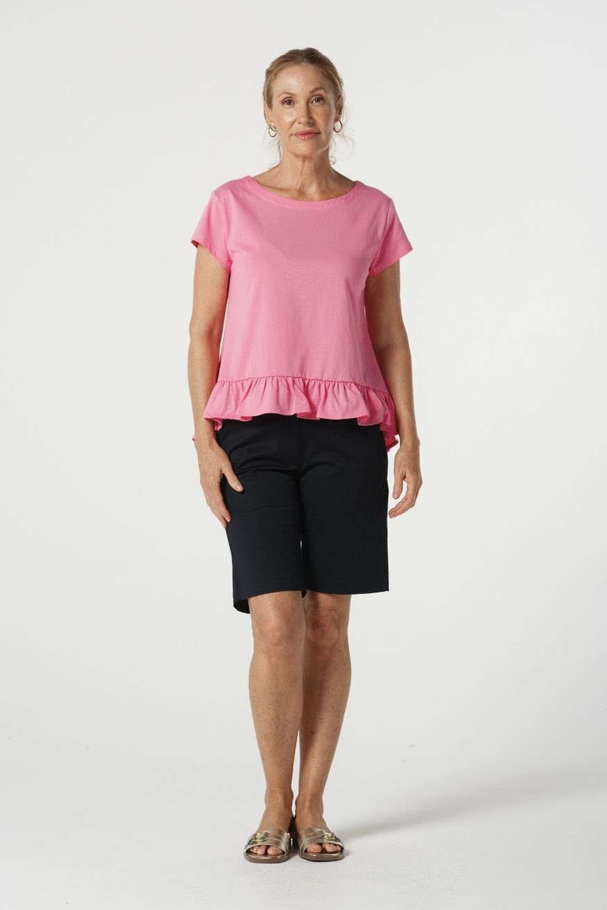 Goondiwindi Cotton Tees Shine Cotton Ruffle Tee Shirt - Pink Cosmos