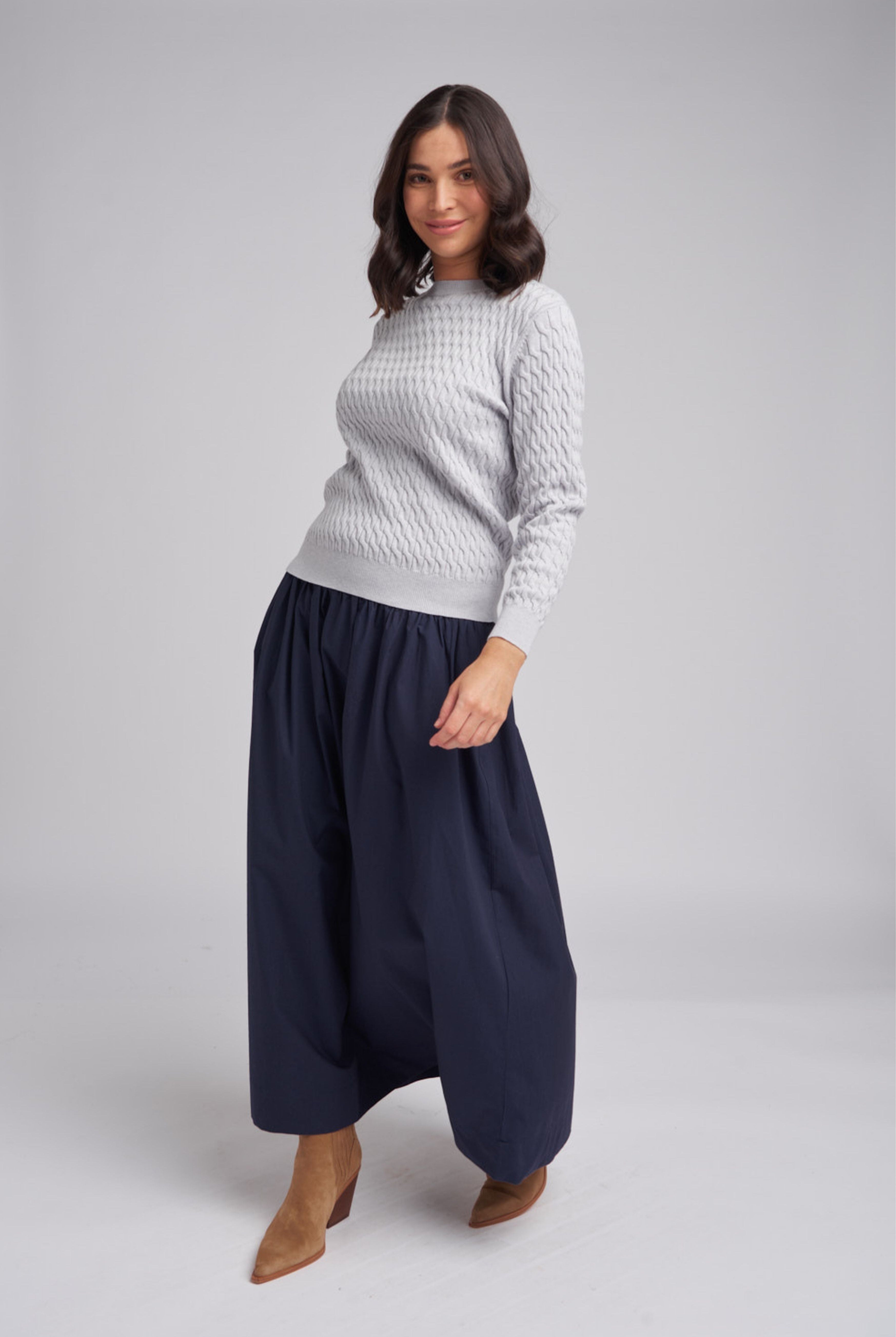 Goondiwindi Cotton Knitwear Classic Cable Crew Neck Jumper Grey Shimmer