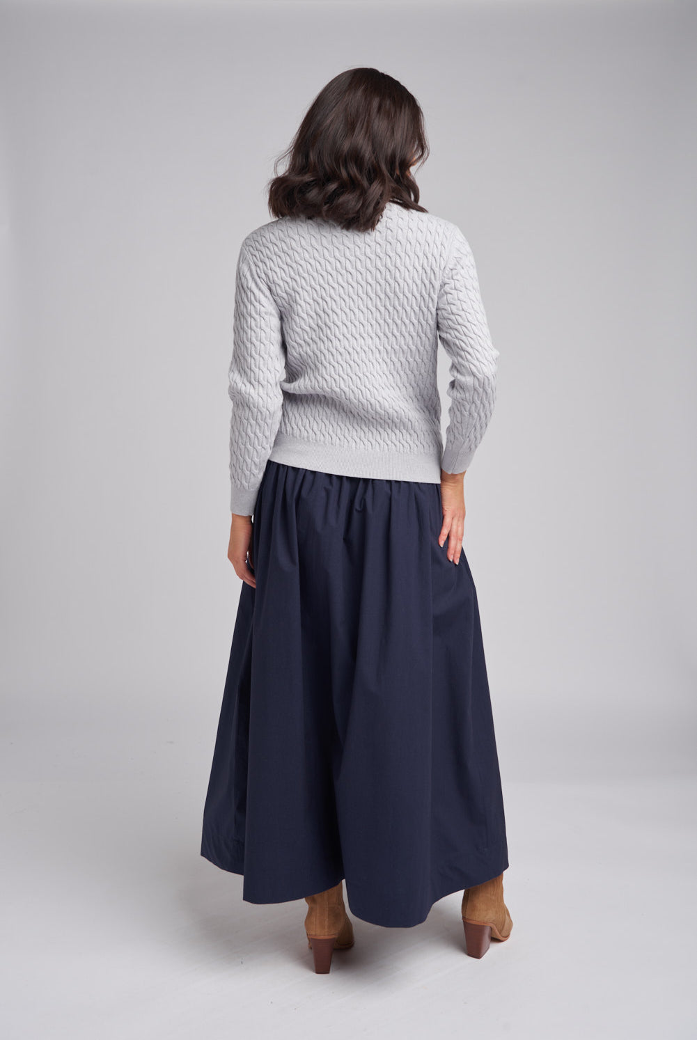 Goondiwindi Cotton Knitwear Classic Cable Crew Neck Jumper Grey Shimmer