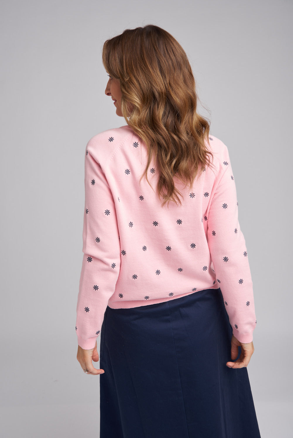 Goondiwindi Cotton Knitwear Daisy Embroidered Cotton Jumper Pale Pink/Blue