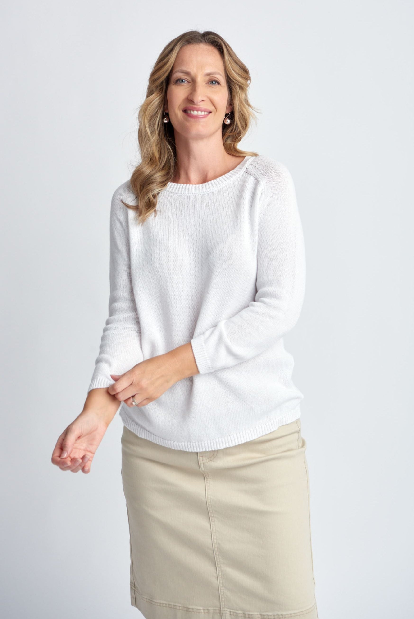Goondiwindi Cotton Knitwear Cotton Raglan Jumper - White