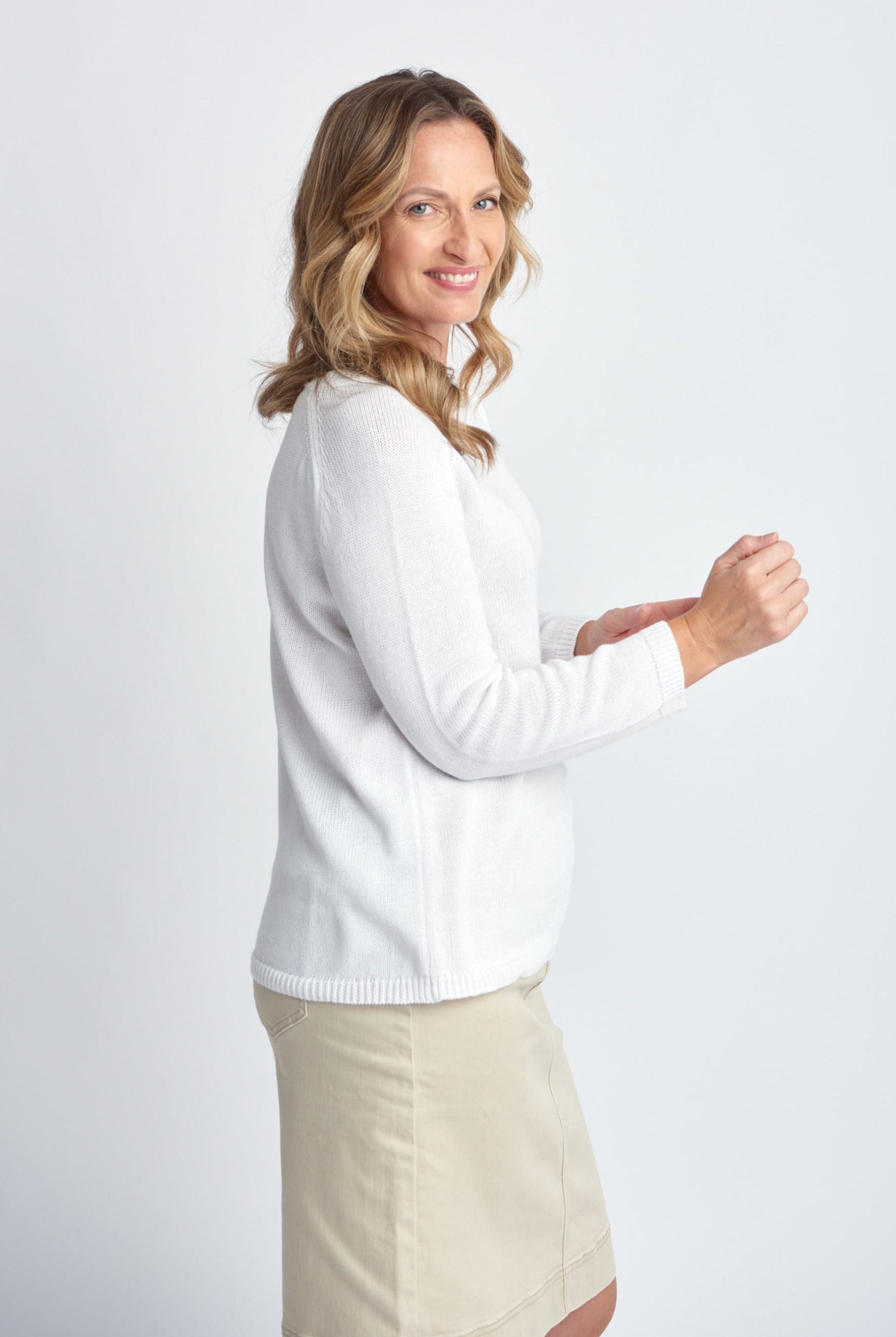 Goondiwindi Cotton Knitwear Cotton Raglan Jumper - White
