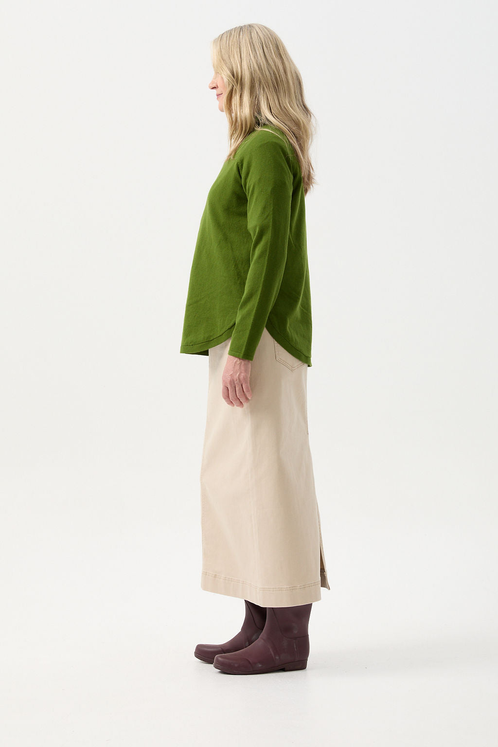 Goondiwindi Cotton Knitwear Cotton Cashmere Raglan Crew Neck Jumper - Herb Garden