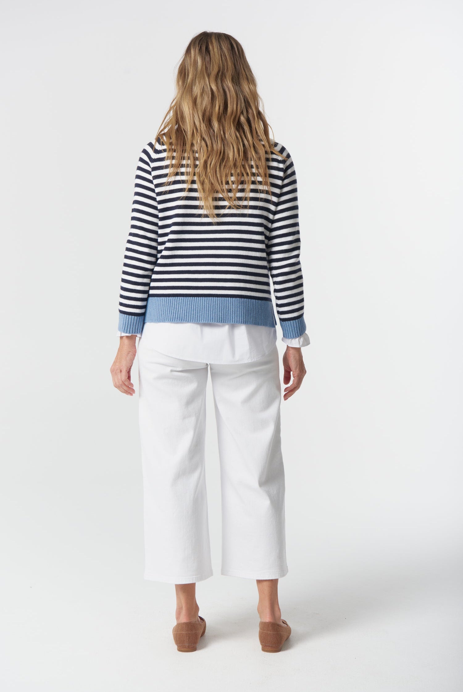 Farmer Cotton Cashmere Jumper - Navy/Laser White by Goondiwindi Cotton. Timeless women’s fashion using natural fibres and classic shapes