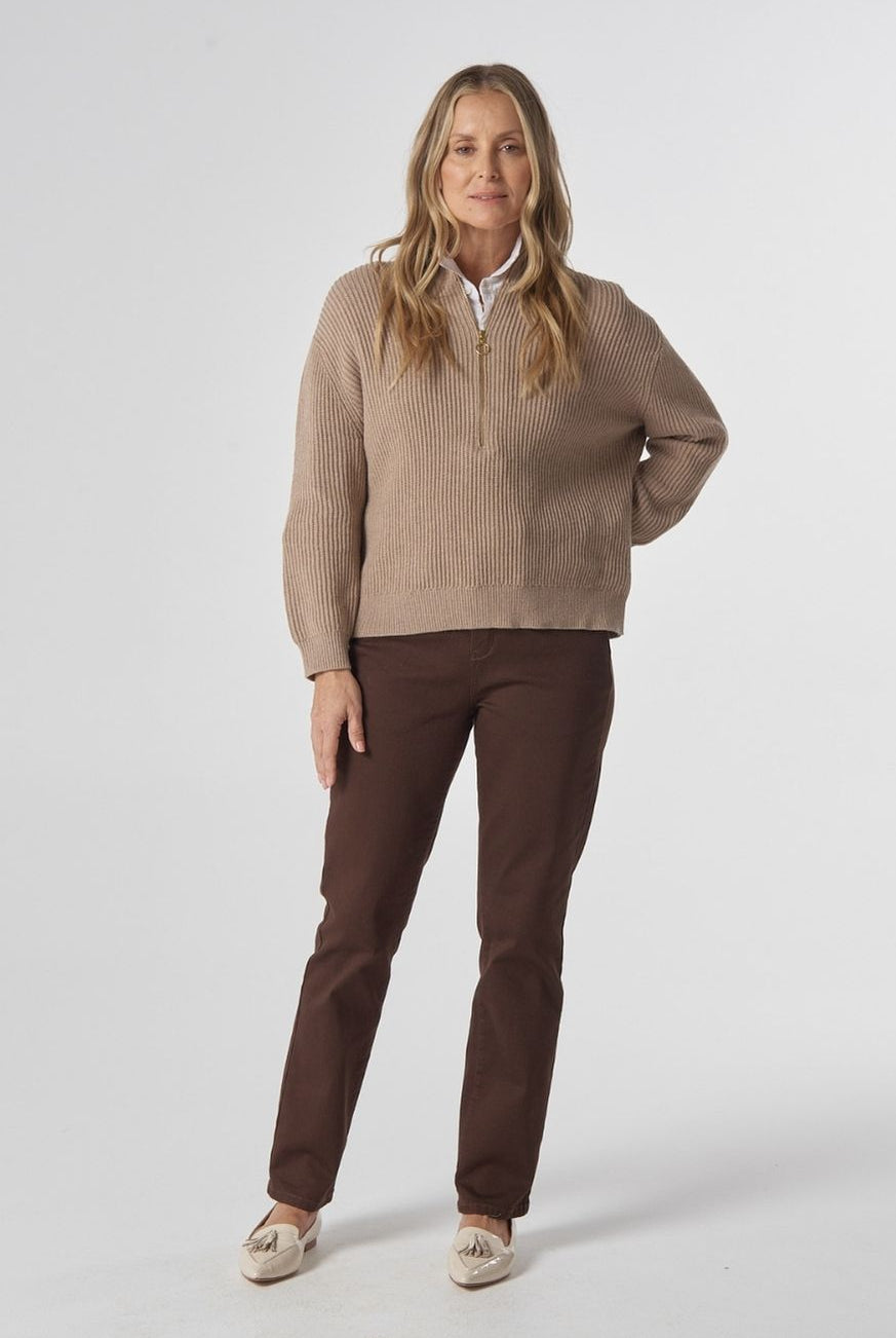 Goondiwindi Cotton Knitwear Jillaroo ½ Zip Merino Cotton Jumper - Oatmeal