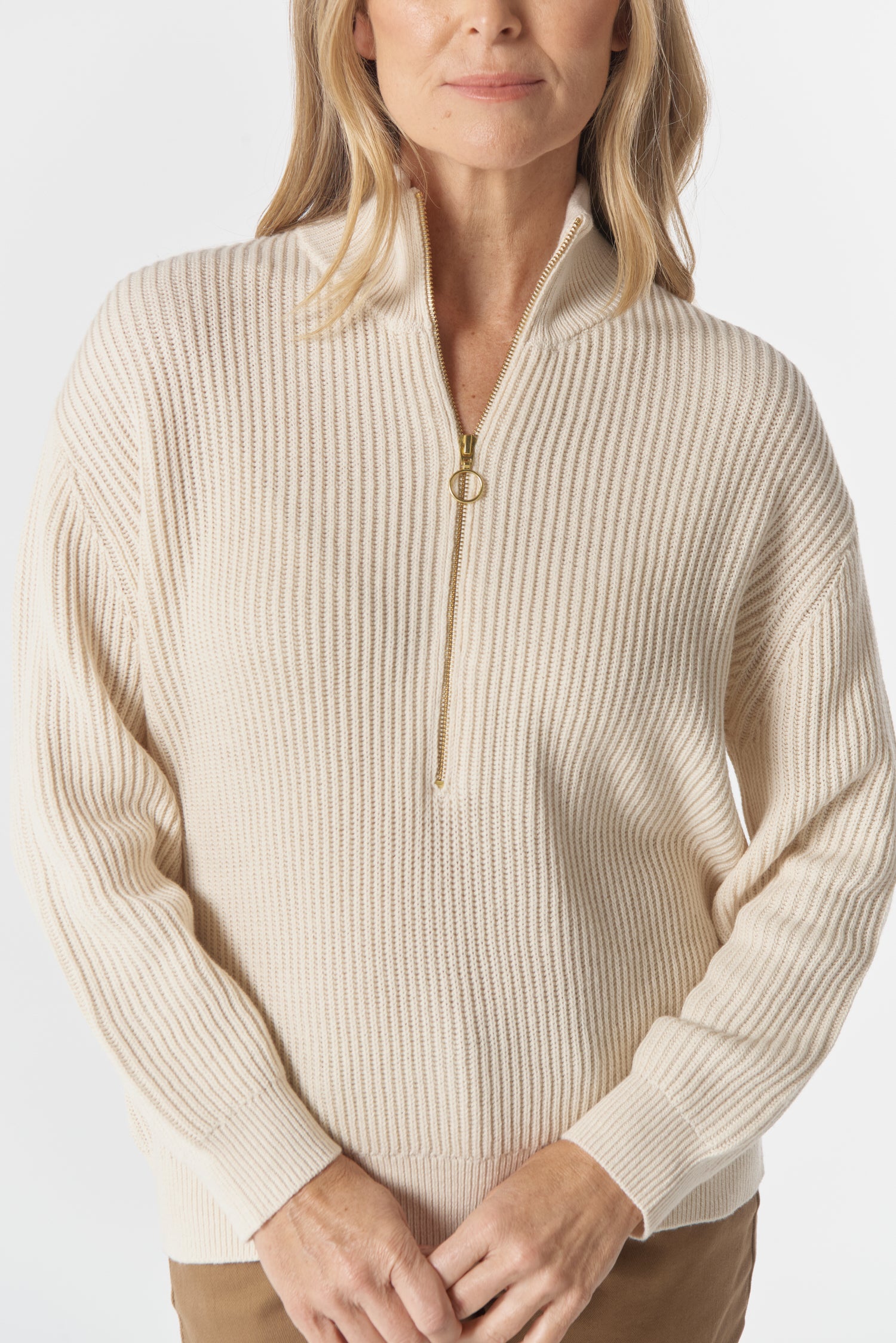 Goondiwindi Cotton Knitwear Jillaroo ½ Zip Merino Cotton Jumper - Whipped Cream