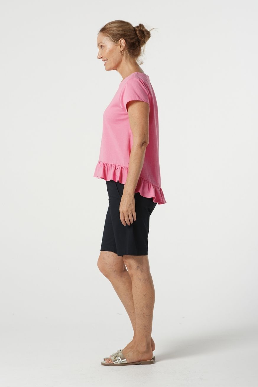 Goondiwindi Cotton Tees Shine Cotton Ruffle Tee Shirt - Pink Cosmos