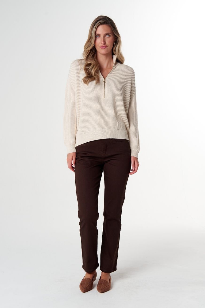 Goondiwindi Cotton Knitwear Jillaroo ½ Zip Merino Cotton Jumper - Whipped Cream
