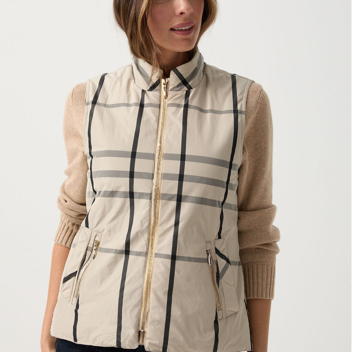 CC 26 Vest With Gold-colored Buttons Beige Tweed Fabric