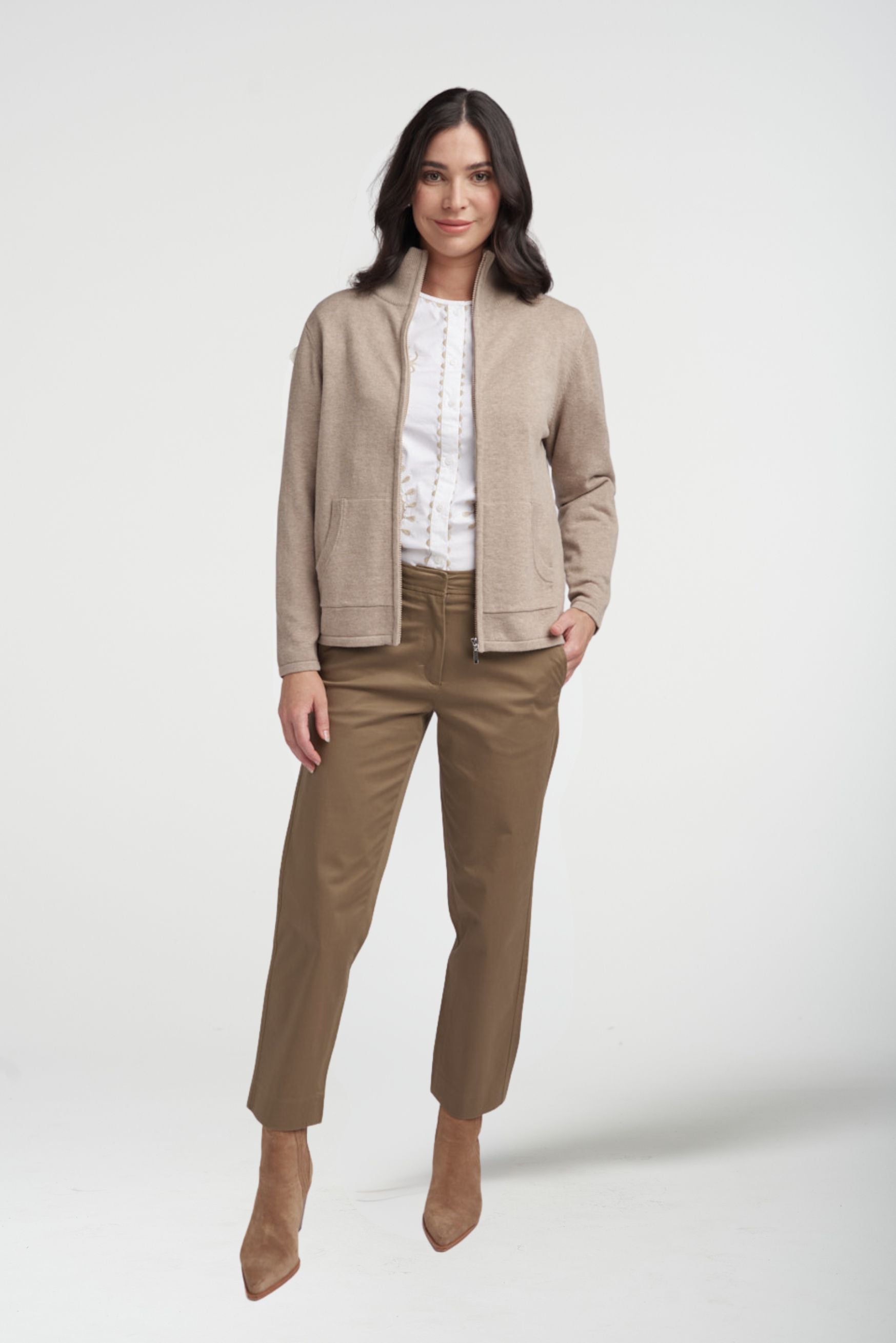 Zip Knit Cardigan - Oatmeal by Goondiwindi Cotton. Timeless women’s fashion using natural fibres and classic shapes