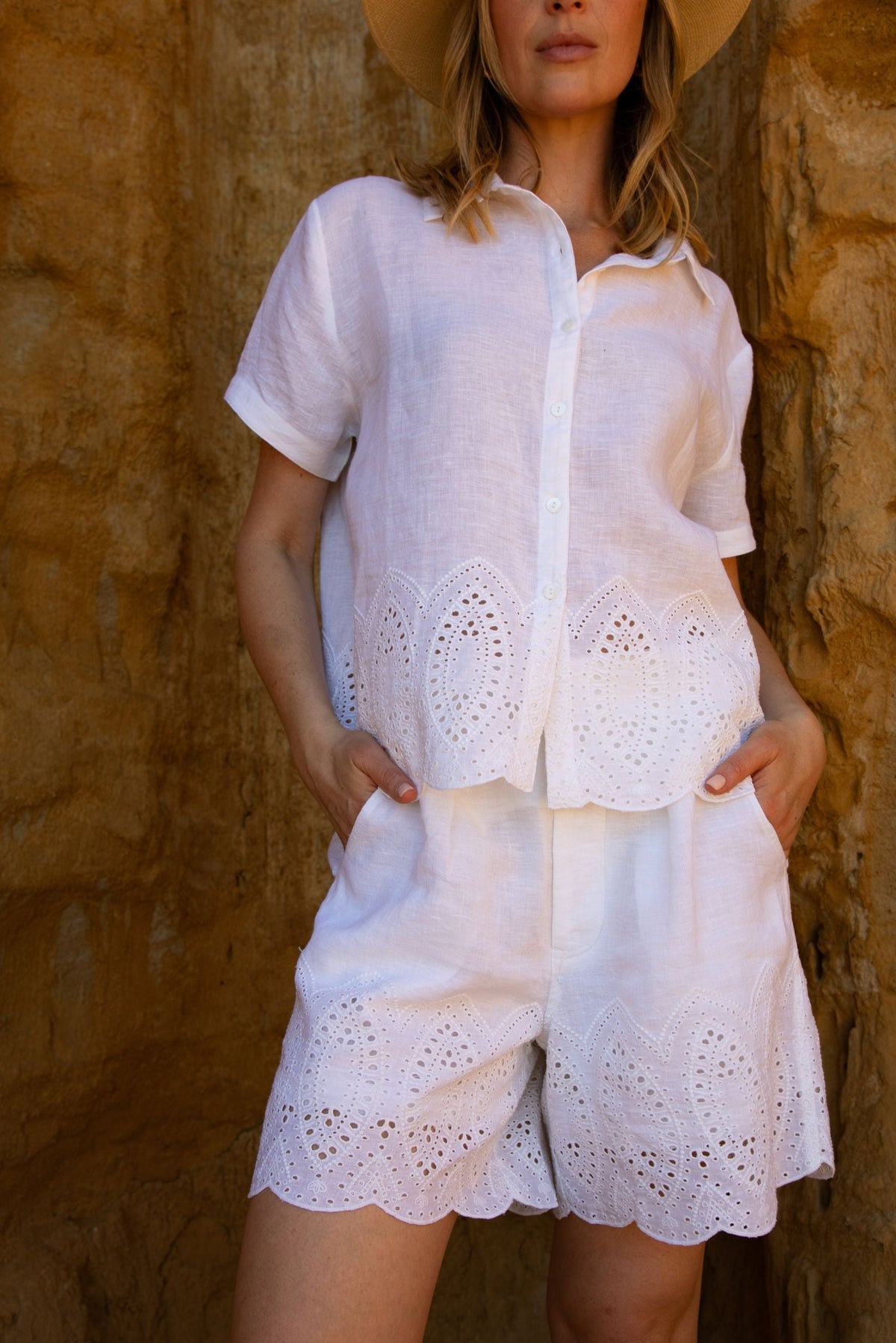 Goondiwindi Cotton Bottoms Salt Embroidered Linen Short - White
