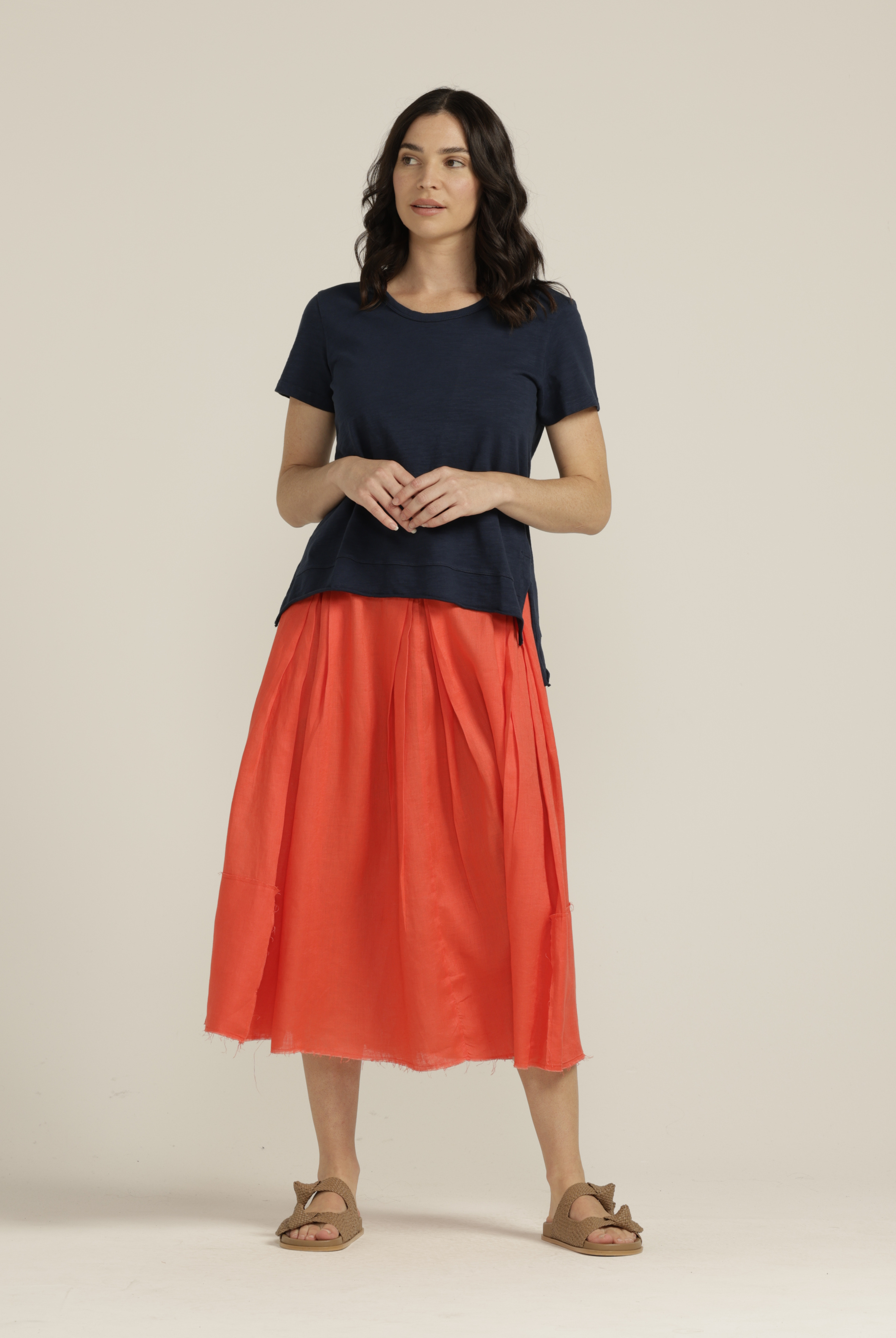 cloth+paper+scissors Tees Cotton Hi Low Hem Tee - Navy