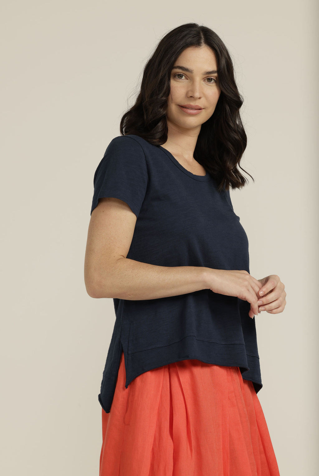 cloth+paper+scissors Tees Cotton Hi Low Hem Tee - Navy