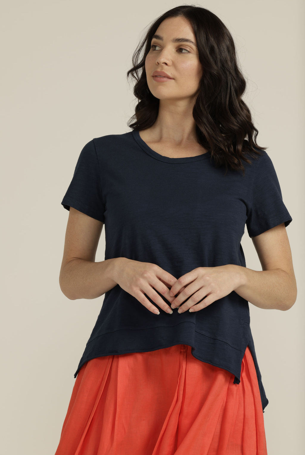 cloth+paper+scissors Tees Cotton Hi Low Hem Tee - Navy