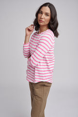 Raglan Cotton Stripe Tee Pink/White