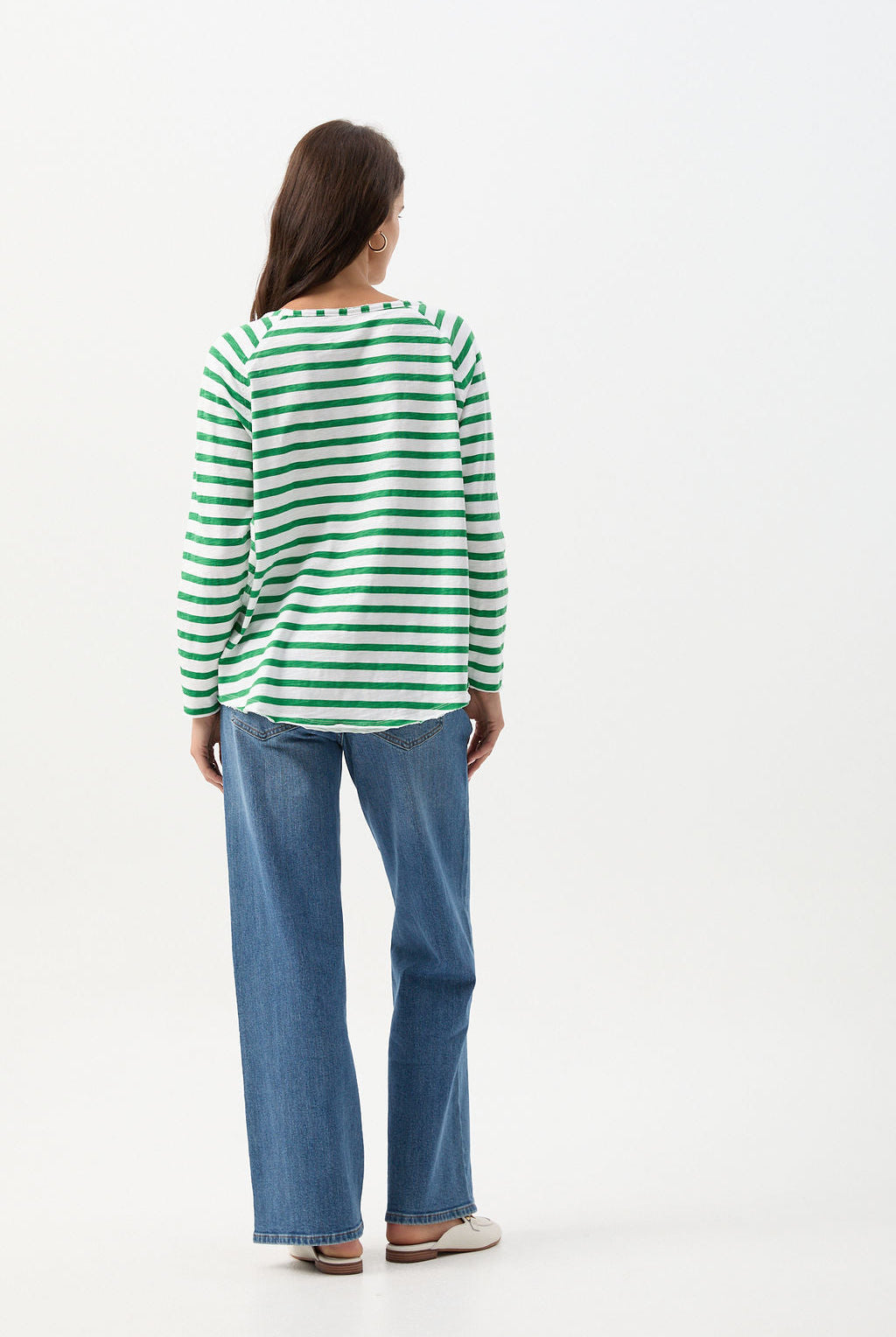 Raglan Cotton Stripe Tee - White/Jolly Green by cloth+paper+scissors. Timeless women’s fashion using natural fibres and classic shapes